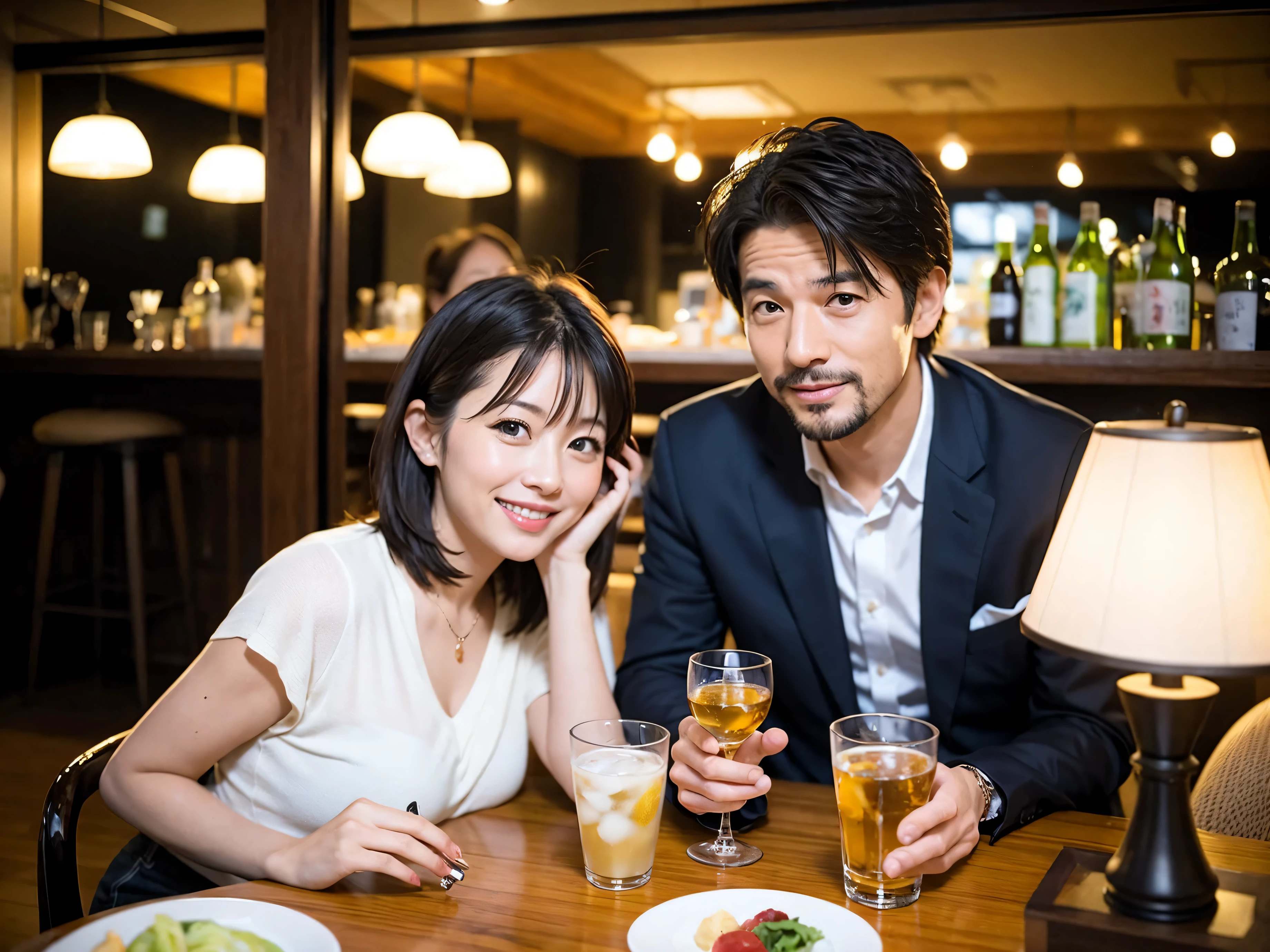 Detailed images that look like they were taken with a high-end camera、party、couple、banquet、Japanese sake、liter bottle、Inoguchi、Shochu、hot sake、Japanese sakeファン、I love Japanese sake、because I&#39;thin、Women who drink alcohol、36 years old、38 years old、Colombia、Brazilian、Japanese、Dutch、German、Portuguese、Belgian、chiri、American、french、Spaniard、Italian、Indian、Englishman、Cut your hair short、brown hair、beautiful woman with glasses and cup、Japanese sakeグラスとワイングラスには清酒が入っています.、720m of Japanese sake、1.You can also see the 8L sake bottle...、There is also Choshi、adult woman in her 30s、Have a nice smile while enjoying a drink.、The location is a hotel restaurant..、You can see the beautiful night view of the city outside the window..、The floor is the 1st floor、In the background you can see a man and a woman enjoying alcohol...。