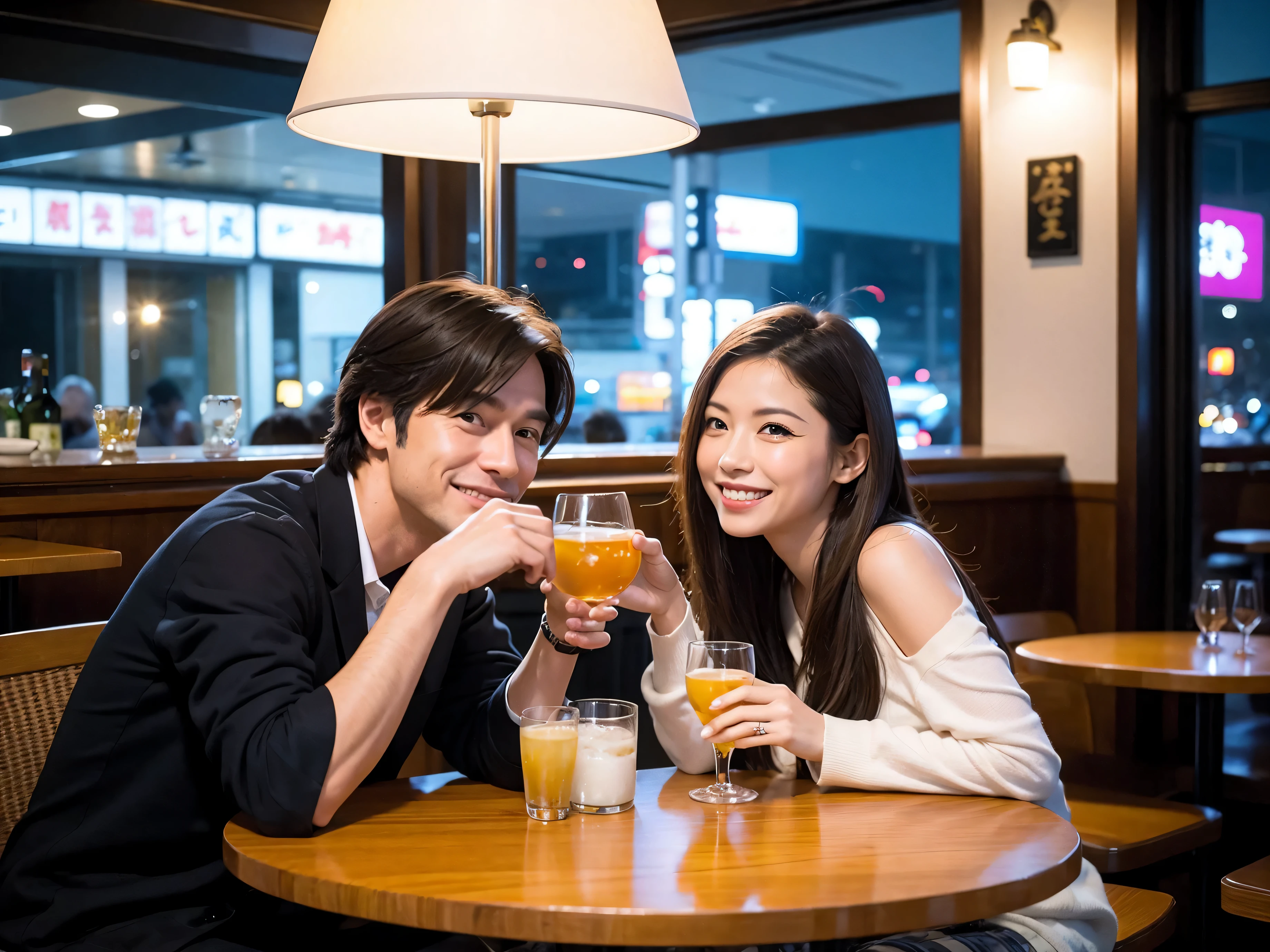 Detailed images that look like they were taken with a high-end camera、party、couple、banquet、Japanese sake、liter bottle、Inoguchi、Shochu、hot sake、Japanese sakeファン、I love Japanese sake、because I'thin、Women who drink alcohol、36 years old、38 years old、Colombia、Brazilian、Japanese、Dutch、German、Portuguese、Belgian、chiri、American、french、Spaniard、Italian、Indian、Englishman、Cut your hair short、brown hair、beautiful woman with glasses and cup、Japanese sakeグラスとワイングラスには清酒が入っています.、720m of Japanese sake、1.You can also see the 8L sake bottle...、There is also Choshi、adult woman in her 30s、Have a nice smile while enjoying a drink.、The location is a hotel restaurant..、You can see the beautiful night view of the city outside the window..、The floor is the 1st floor、In the background you can see a man and a woman enjoying alcohol...。