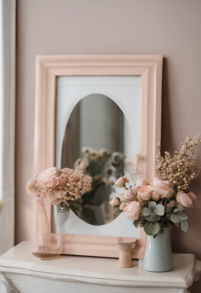 https://image.cdn2.seaart.ai/static/upload/20240113/1ee6babc-82d6-48dc-b74a-a5243151cba5_high.webp a picture frame on a shelf, picture frames, beautiful frames, in a frame, flower frame, beautiful wooden frame, indoor picture, rustic, soft vignette, a picture, artistic interpretation, retro vintage and romanticism, framed in image, best on adobe stock, with soft pink colors