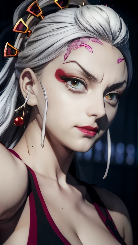 anime girl with white hair and red eyes in a black dress, the goddess artemis smirking, in jojo\'s bizarre adventure, kimetsu no yaiba, portrait knights of zodiac girl, craxula, neferpitou, jinx face, portrait of hisoka hunter hunter, hisoka, gyro zeppeli, screenshot from black clover