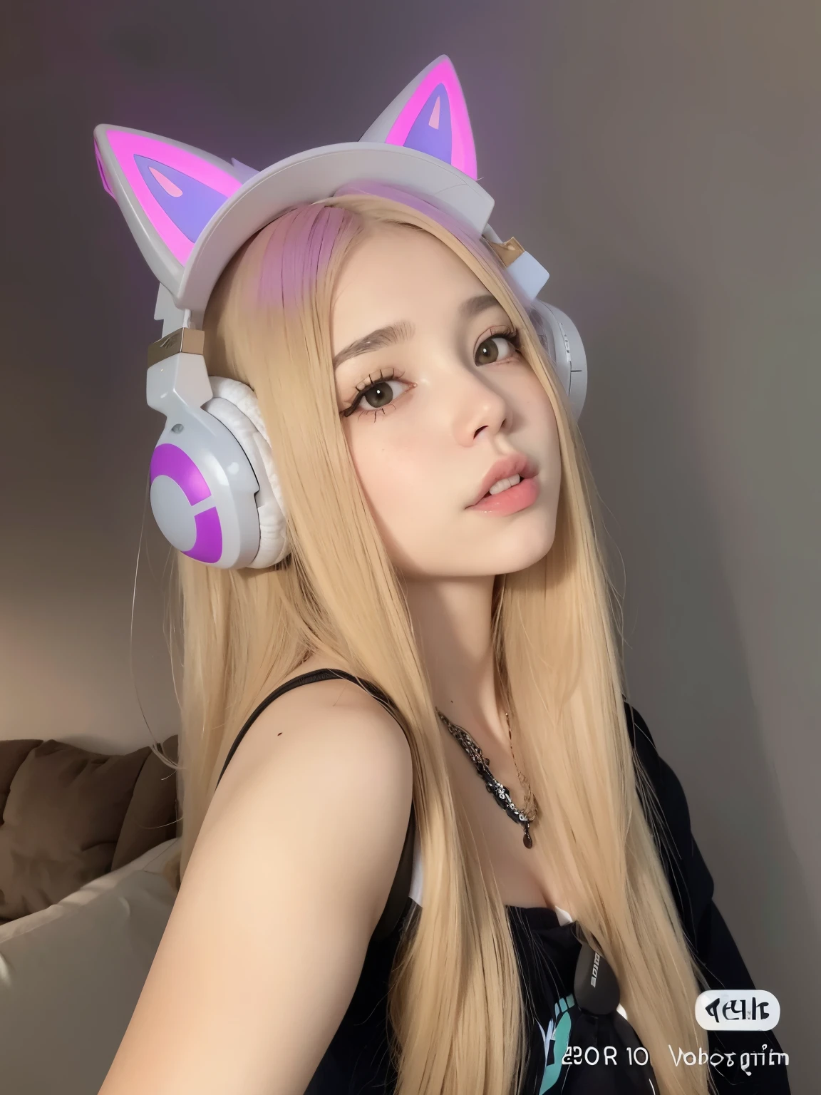 um close de uma pessoa usando fones de ouvido e uma orelha de gato, seraphine ahri kda, muito linda gatinha fofa, anime menina com orelhas de gato, menina com orelhas de gato, linda jovem gata, usando fones de ouvido de gato, Bela Delfina, garota gato atraente, e-garota, e - garota, orelhas de anime, com fones de ouvido