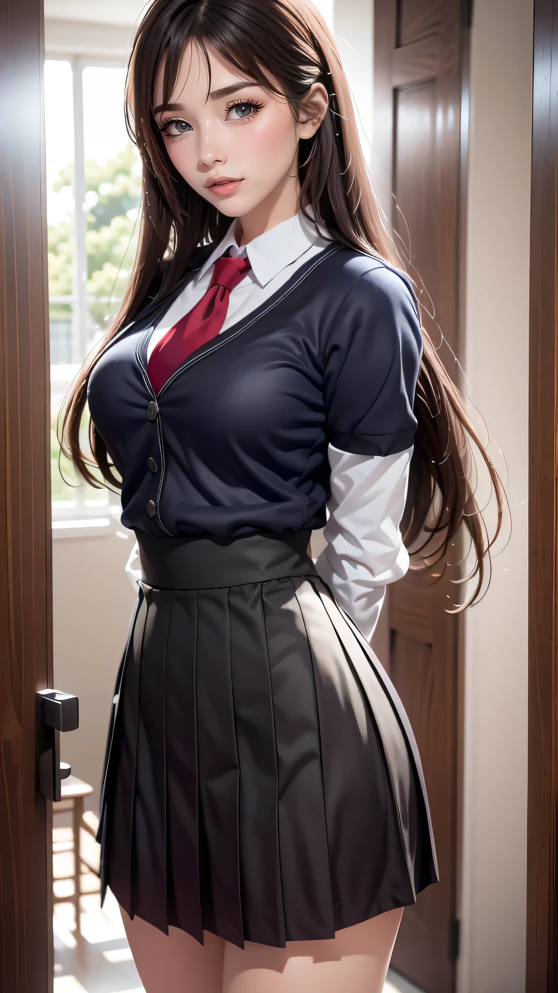 whole body,school uniform,(random place),(random pose),(random hairstyle),(movie-like scene,best image quality, hyperrealistic portrait, (8K), surreal, 最high quality, high quality, High resolution, fine texture, high detail, beautiful details, Detailed, Highly detailed CG, Detailedテクスチャー, realistic facial expression, masterpiece, before, dynamic, bold)