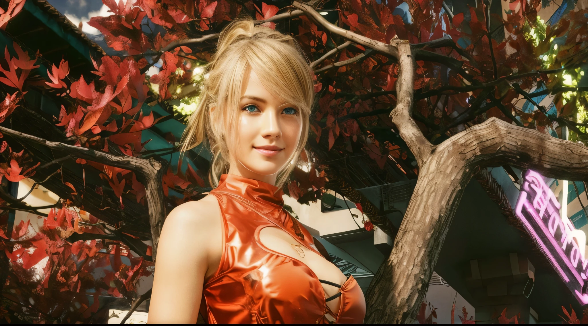 Blonde hair,(((cute))),(((Sweats on body))),((blue eyes)),(((deep navel))),hot,big cleavages,(big cleavage),(((deep belly button))),(((short smile))),realistic
