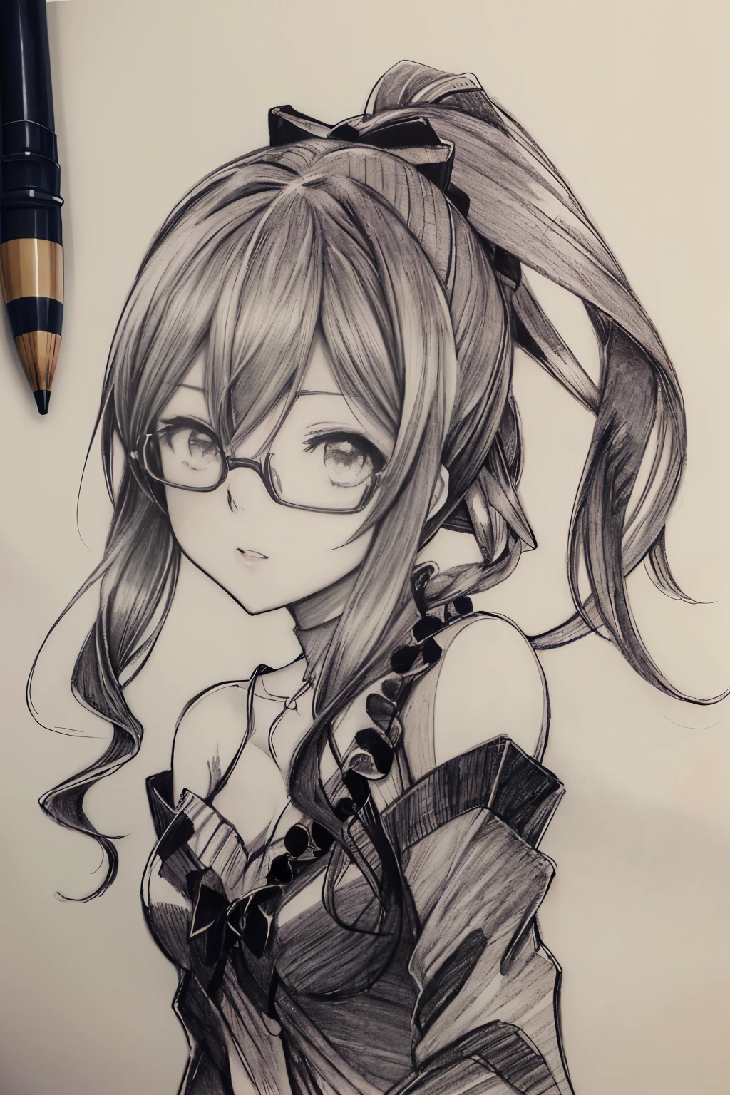 drawing of a girl with long hair and glasses with a bow, anime shading), anime shading, anime style drawing, anime sketch, an anime drawing, anime drawing, pencil and ink manga drawing, anime style portrait, beautiful drawing style, anime style, anime girl, portrait of an anime girl, detailed manga style, pen draw, in an anime style, anime styled
