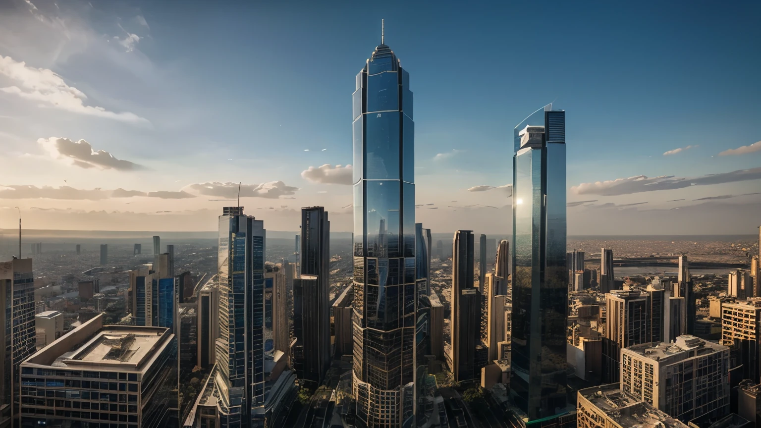 Gigantic tall hexagon shaped wide glass skyscraper, Indian architecture, in the middle of the city downtown, surrounded by buildings, photorealistic, ultra detailed, hyper realistic, wide angle shot, cinematic day lighting, cinematic post processing, shot on ARRI ALEXA 65