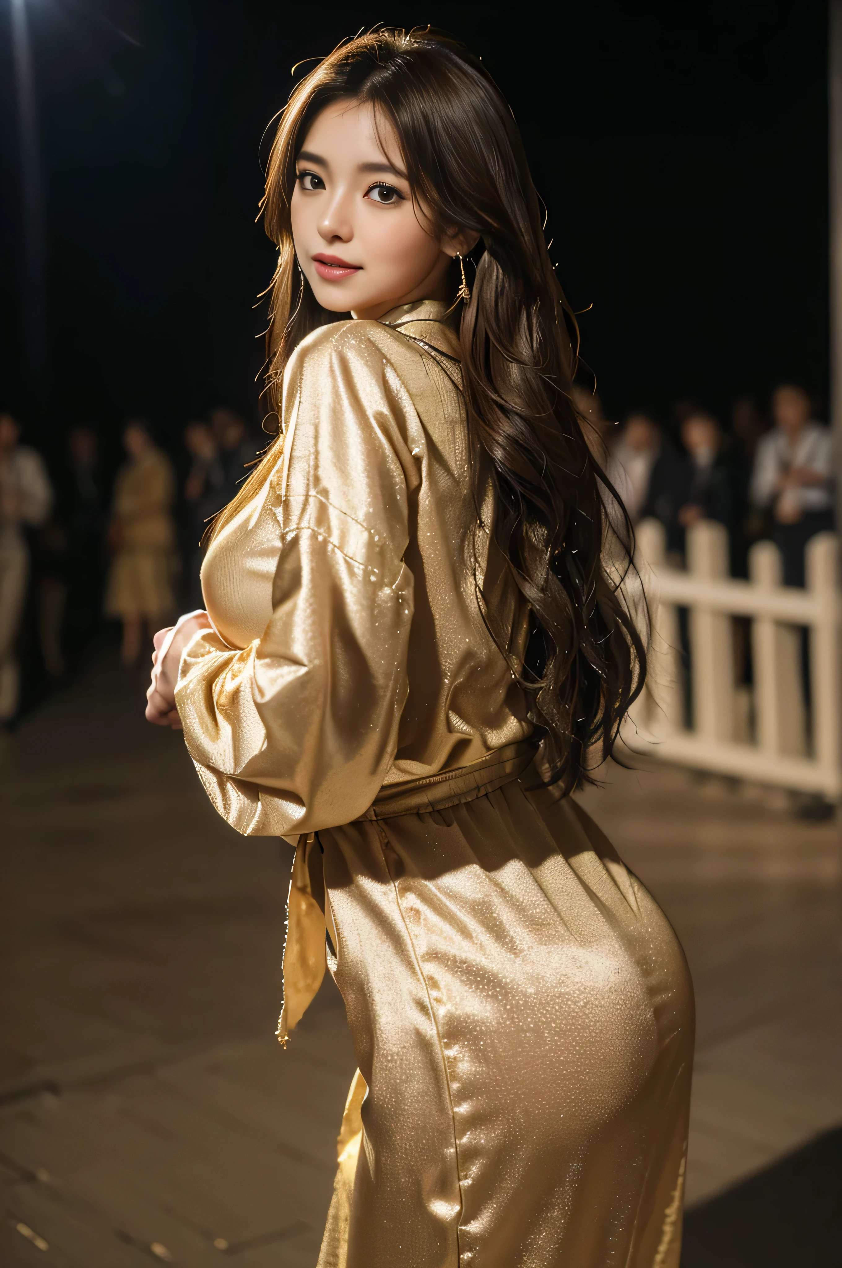 ((japanse beatiful girl:1.3))((In the crowds of Shibuya:1.4))((school uniform:1.3))((full body shot:1.4))、(very affectionate smile:1.2)、((bodyshot_very long legs all over:1.4))、((Long brown hair:1.4))、((loosely wavy hair:1.3))((gold necklace_big earrings:1.2))((thin_fabric:1.4))((random sexy pose:1.3))((Sweat:1.5))((face is flushed:1.4))((medium breasts:1.4))((Close-up:1.2))highest quality、masterpiece、ultra high resolution、(photorealistic:1.4)、RAW photo、(real skin texture:1.3)、(film grain:1.3)、panorama、character portrait、very wide shot、thin waist、cowboy shot、(darkness、deep shadow、moderate、cold light、)night、(())、flowing tears、dust、Tyndall effect、(expression),1girl、beautiful detailed eyes and face、white jabot、brown eyes、