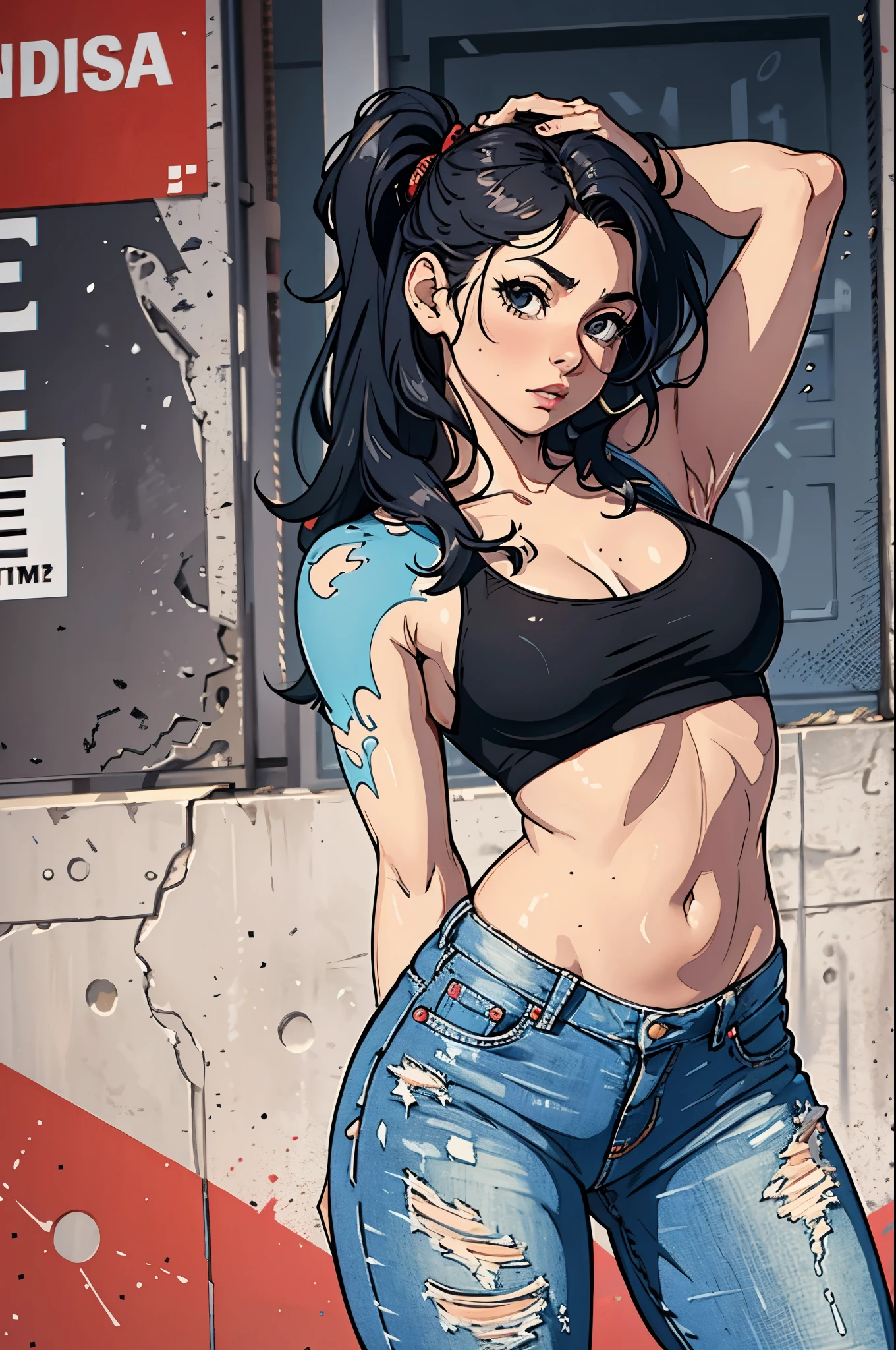 Videl, muito sensual, com roupas de funkeira, brasileira, rio de janeiro, dancing funk, rebolando, bunda grande, pernas grossas, usando um short jeans extremamente curto, usando uma mini blusa, umbigo com pirsing, sneakers Nike, cabelo comprido, Speaker behind, corpo inteiro, muito realista, extremamente sexy, 8k, 8k extremamente detalhado), (um extremamente delicado e bonito), (obra-prima), (melhor qualidade: 1.0), (ultra highres:1.0)