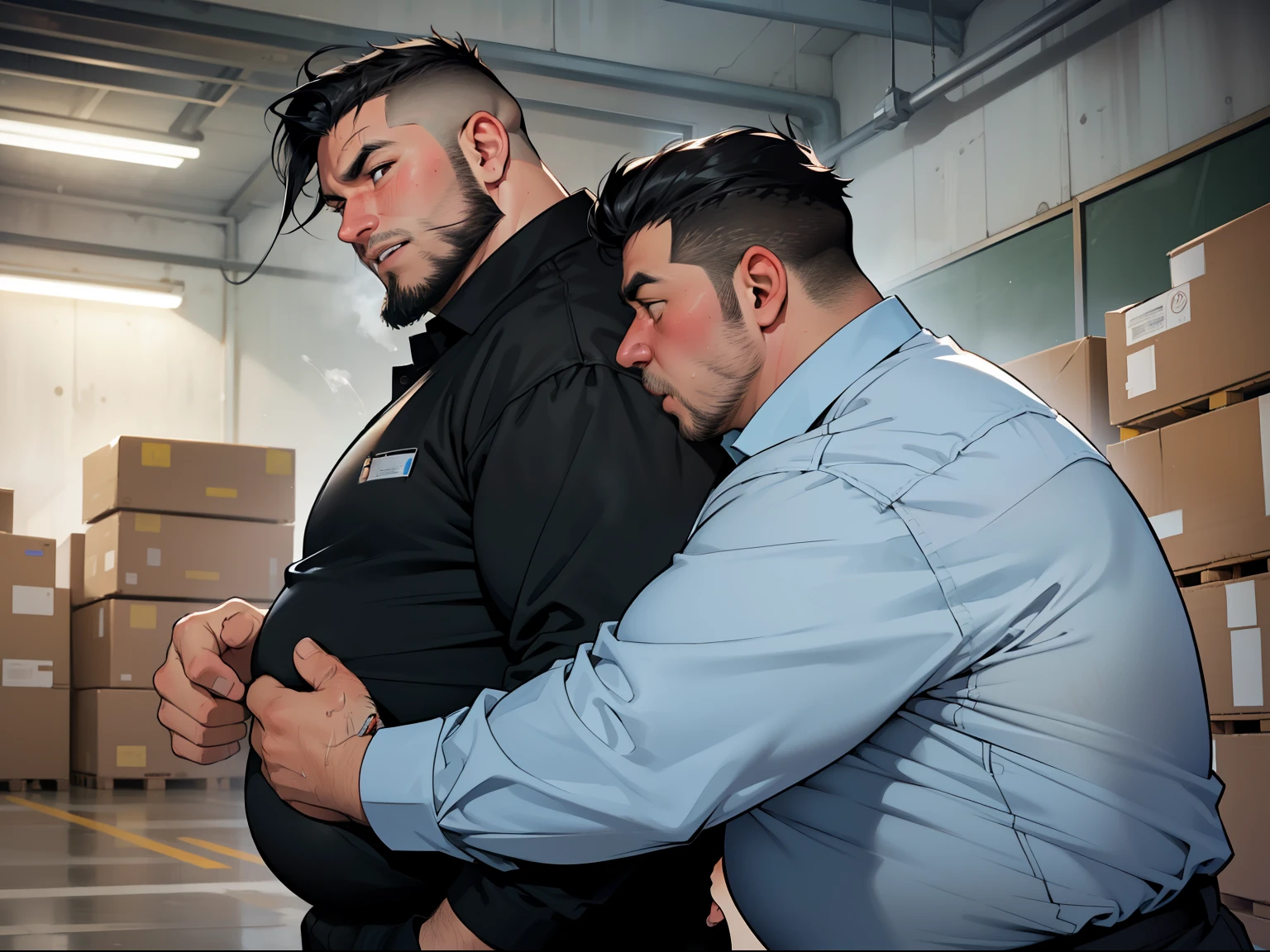 national foundation,​Masterpiece,top quality,warehouses,,1 male,gender,from the side,Fat uncle has sex with man,(fat man,big belly man,big face man,uncle with short hair),Young man riding on man,(man with black hair,school uniform,clothes are disheveled,A shy look,blush,open your mouth slightly,Trembling due to sexual stimulation:1.2),,cum overflow,sweating,Steam,