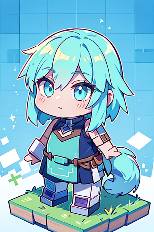 a close up of a pixel art of a person, scales skin dog, minecraft skin, fool and pixel jeff, tanny skin, style of minecraft, she has pale blue hair, voxelart, blocky like minecraft, octan render, 4 k octan rende