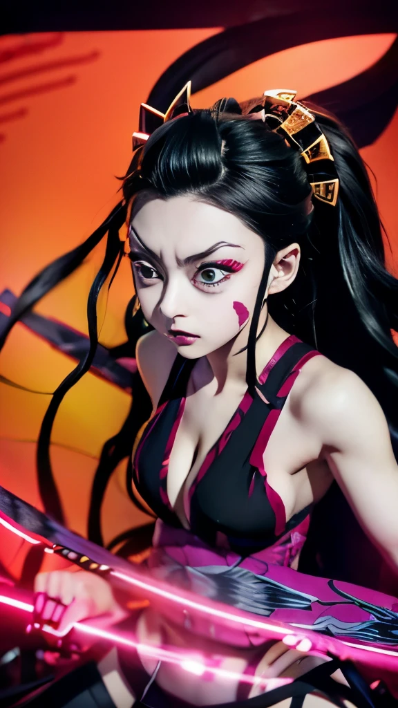 anime girl with long hair and a sword in her hand, nezuko, nezuko-chan, kimetsu no yaiba, junko enoshima, demon slayer artstyle, fine details. anime. tentacles, anime monster girl, hinata hyuga, long shot jorogumo, anime cover, anime woman fullbody art