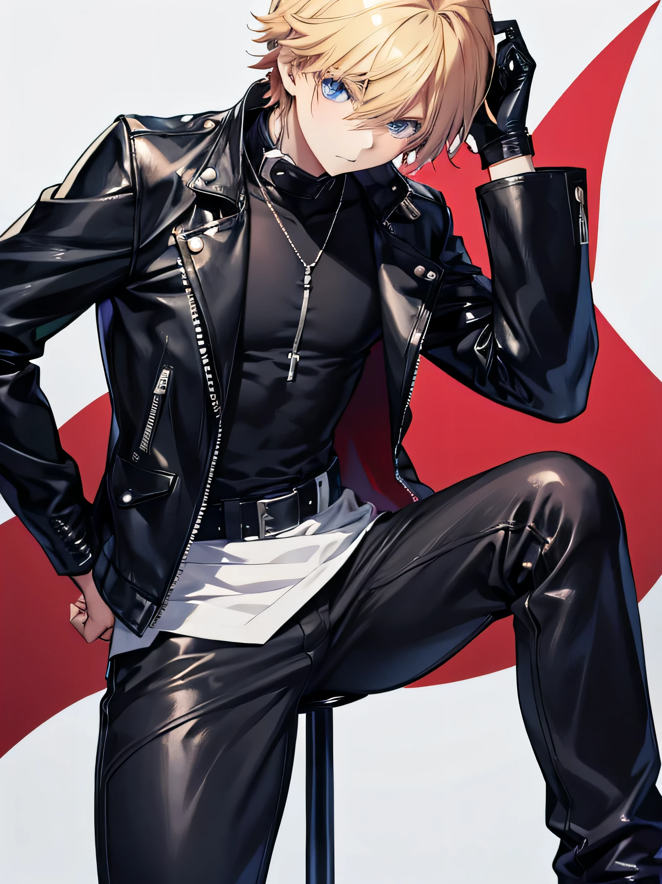 anime boy, wearing leather jcket. cool
