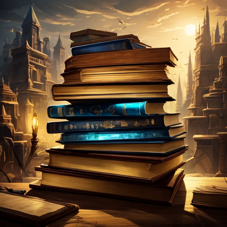 a close-up of a stack of books with a brain on top, Epic 3D illustrations, detailed Book illustration, fantasy Book illustration, Book illustration, encyclopedia illustration, 3 d illutration, Cyril Rolando e Goro Fujita, concept illustration, por Alexander Kucharsky, stunning digital illustration, magic book, arte digital estilizada, artistic illustration