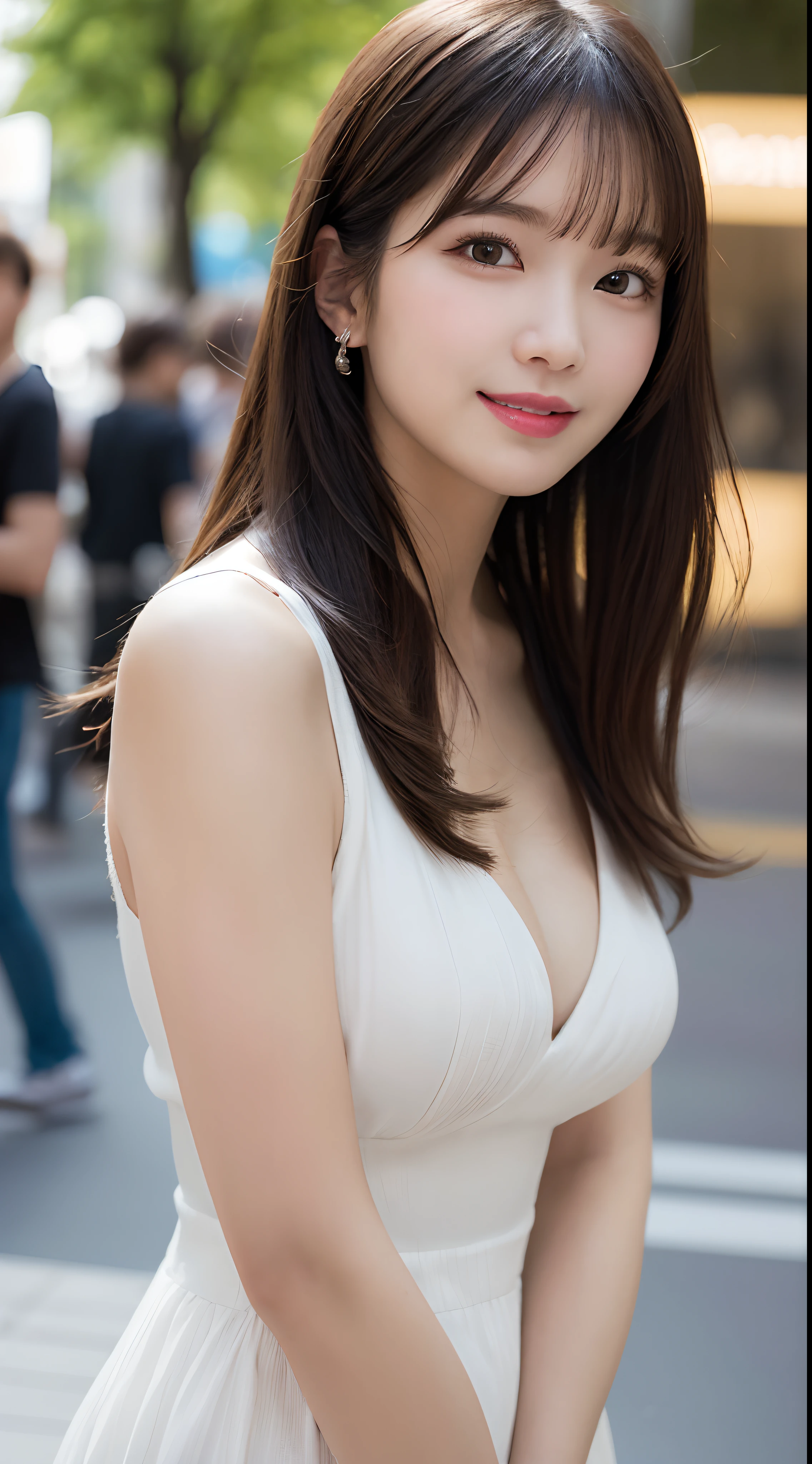 masutepiece, Best Quality, Illustration, Ultra-detailed, finely detail, hight resolution, 8K Wallpaper, Perfect dynamic composition, Beautiful detailed eyes, Women's Fashion Summer,Medium Hair,Small breasts natural color lip, Bold sexy poses,Smile,Harajuku、20 years girl、Cute、Sexy shot looking at camera