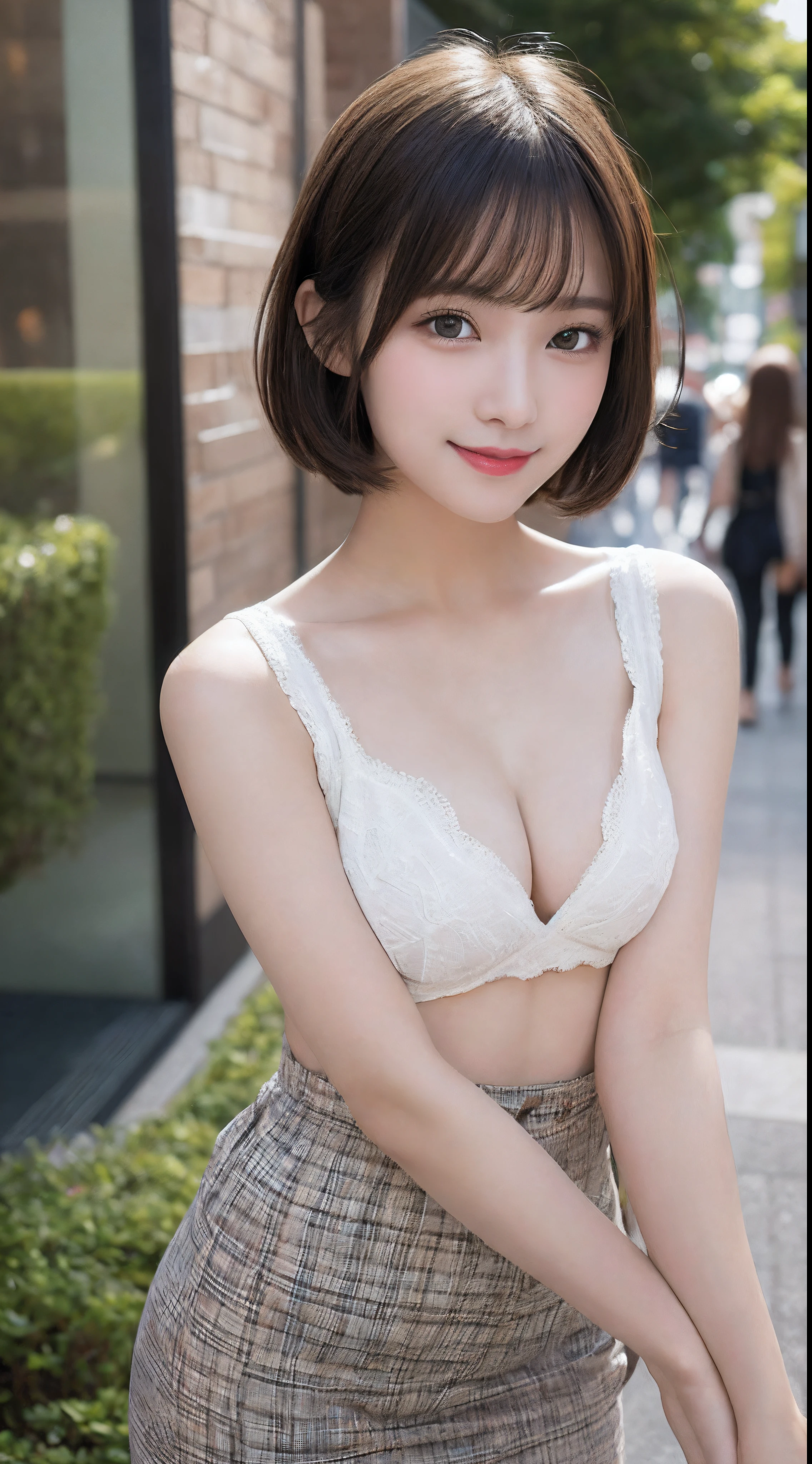 masutepiece, Best Quality, Illustration, Ultra-detailed, delicate detail, Hight Resolution, 8K wallpaper, Perfect dynamic composition, Beautiful detailed eyes, Women's fashion,Short short hair,Small breasts natural color lip, Bold sexy pose,Smile,harajuku、20 years old girl、Cute、Subject in a sexy pose on camera