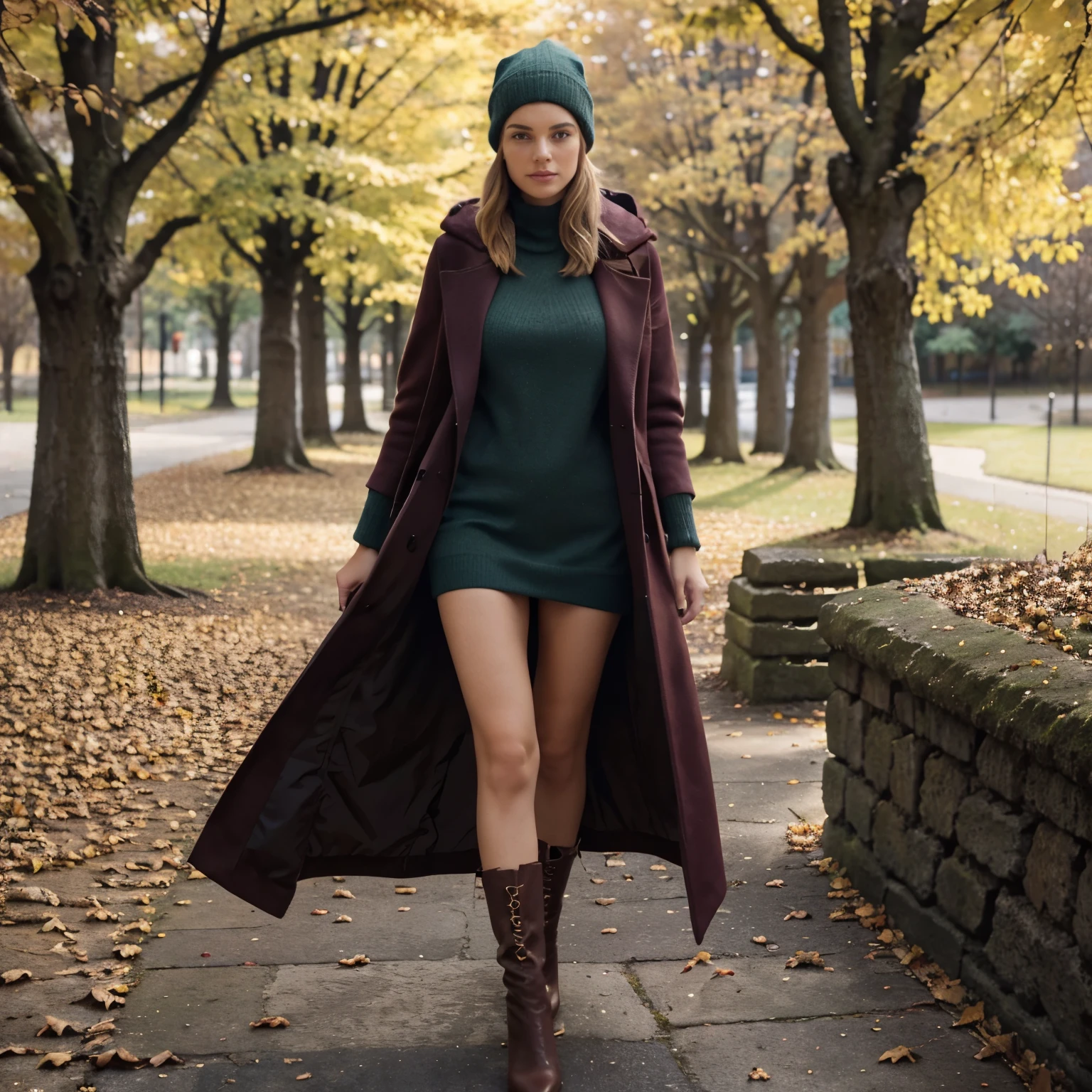 (Best quality, 8k, 32k, Masterpiece, UHD:1.2), Photo of cute tall Italian woman, blond woman, sexy, big breasts, very short hair, very short hair, high heels, solo. The girl can be dressed in an exquisite dark-colored coat with a large hood that partially covers her face. Under the coat, there can be a light dress or skirt with dark colors that set off the autumn palette (burgundy, deep green or navy blue). You can complete the look with a knitted hat and high heeled boots. Choose a location in a park or forest with lots of fallen leaves. Yellowed trees that have already lost their leaves will create an autumnal atmosphere. Add atmospheric accessories such as large branches with autumn leaves, candles or lanterns.





