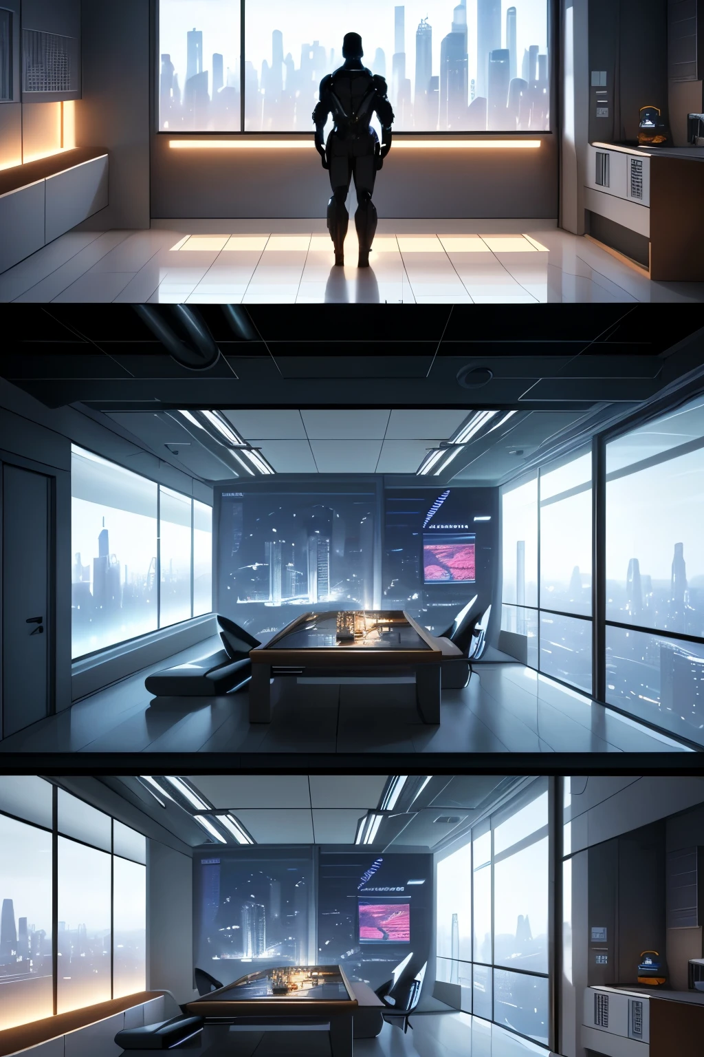 In the heart of a modern metropolis of 2050, an intelligence artificial strikes a pose, bathed in the soft glow of S2's atmospheric lighting. The room is adorned with sharp lines and clean edges, a testament to the harmony between technology and art. Behind the AI, the walls are adorned with vibrant abstract paintings that seem to come alive under the hyper-realistic, 8k UHD illumination. The sounds of gentle hums and whirs fill the air, reminiscent of a well-oiled machine. The scent of freshly brewed coffee wafts through the room, adding an inviting touch to this high-tech sensation.
