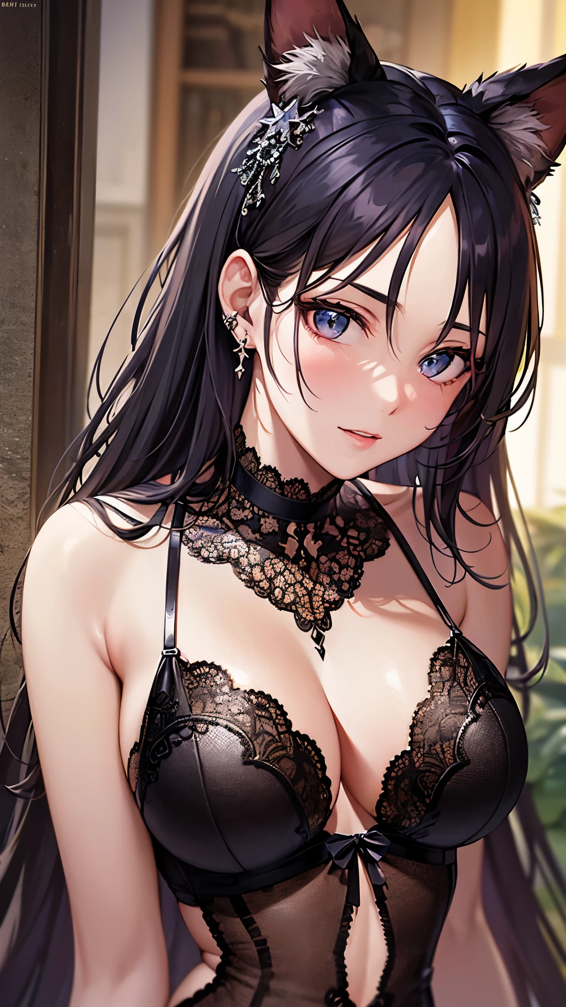 ((highest quality)),(ultra high resolution),(Super detailed),(detailed description),((best CG)),(best work of art),super precision art,great drawing art,(Art with precise details:1.5), (1 Female Fashion Model:1.6),beautiful and well-shaped face:1.6,Sexy mesh lingerie with intricate details:1.7,full of confidence々Smile,shiny skin:1.6,Sexy poses to seduce:1.6,