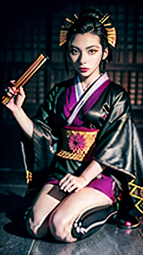 a woman in a kimono outfit with a knife and a knife in her hand, nezuko, nezuko-chan, anime woman fullbody art, anime character; full body art, beautiful avatar pictures, hinata hyuga, anime woman, a beautiful kitsune woman, beautiful anime artwork, hone onna skeleton geisha, amaterasu, by Jin Homura