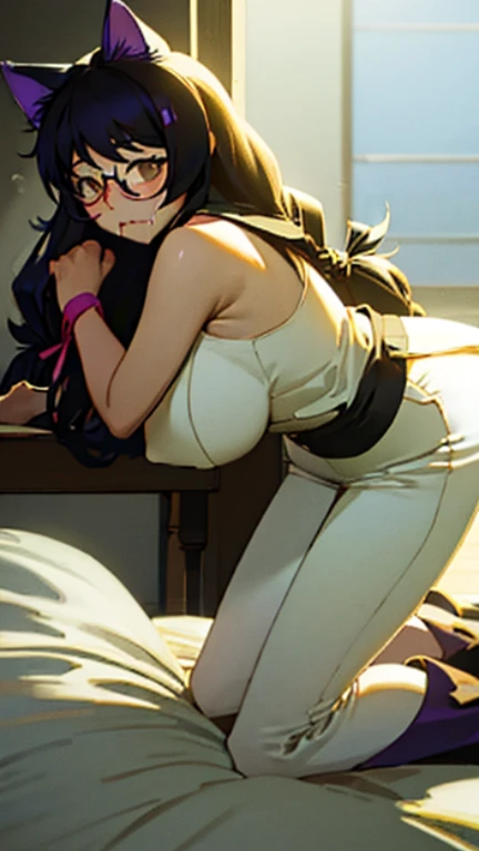 hanekawa tsubasa、attack of glasses、black hairの、big breasts、 (black hair, brown eyes, round face), big breasts, With ribbon, (blush your nose, Naughty, half-open eyes, drooling),on the bed in the infirmary, [full body shot]、BDSM、Lots of love juice、pale pubic hair、wearing a black dog collar,full body shot,wide open legs、Glasses、lying in bed、hands tied above the head、head to toe shot、hand flail、fetters、Squirting、Squirting、There are many in the body,Under the tropical sun、Compete for big breasts in the bright sunlight、compressed the chest with a rope.、woman in chains、I looked at it a little from the side........、hips move up and down、chest moves up and down、cry in pain、Pee、((masterpiece)), ((highest quality)), (Super detailed), ((cute)), cute, (Lovely), ((very detailed)), 4K, (8K), highest quality, (beautiful), anime style、pink nipples、