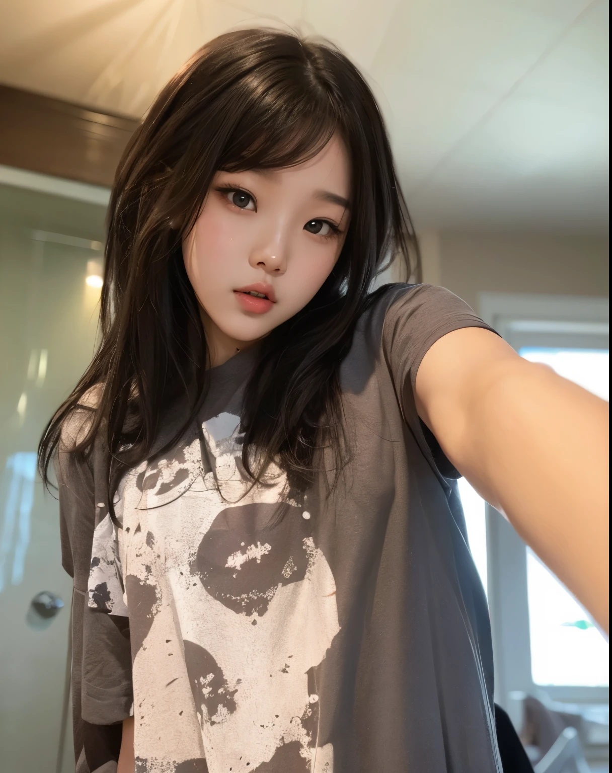Wonyoung from IVE face, foto realista, ultra HD, 8k, big juicy lips