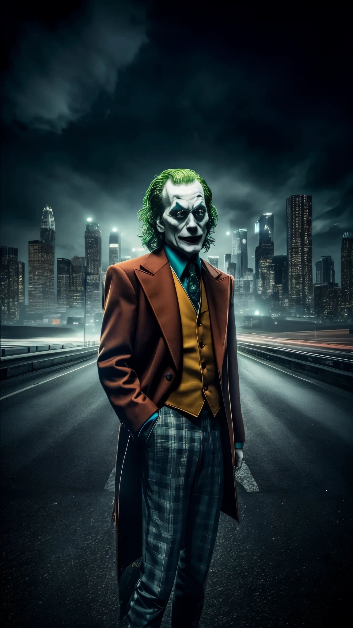 joker in a suit and tie standing on a city street, the joker, portrait of joker, joker, as the joker, from joker (2019), portrait of the joker, portrait of a joker, walter white as joker, joe biden as the joker, walter white as the joker, willem dafoe as the joker, the joker as batman