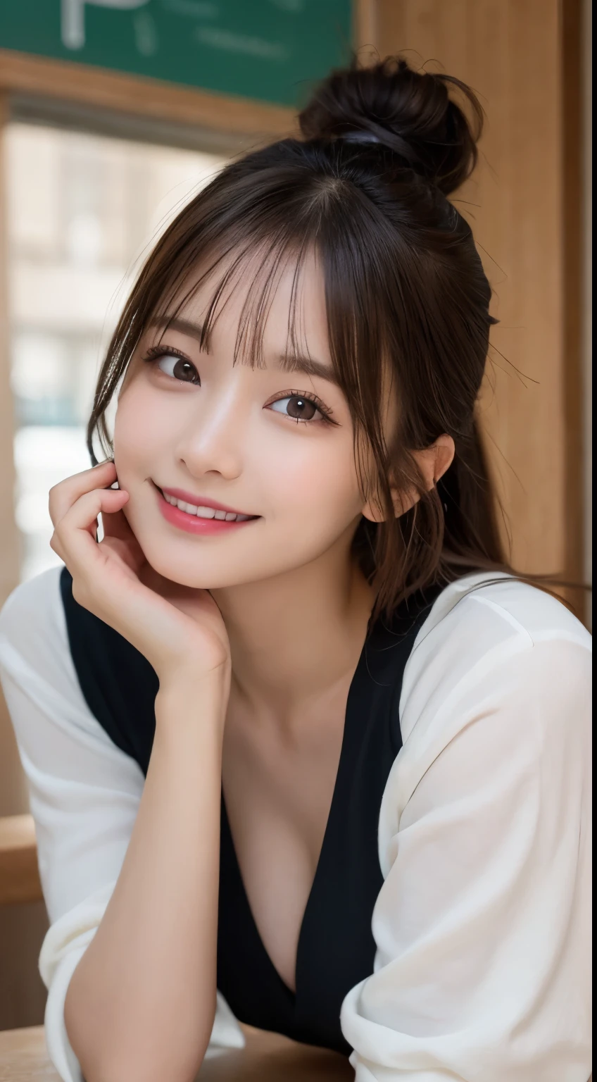table top, highest quality, shape, Super detailed, finely, High resolution, 8k wallpaper, 完璧なダイナミックな構shape, beautiful and detailed eyes, Down jacket,ponytail,small breasts natural color lip, bold sexy pose,smile、20 year old girl、cute、sexy shot looking at camera,RAW photo,perfect and beautiful face,beautiful and detailed face、using your whole body、Please strike a pose that expresses happiness..。