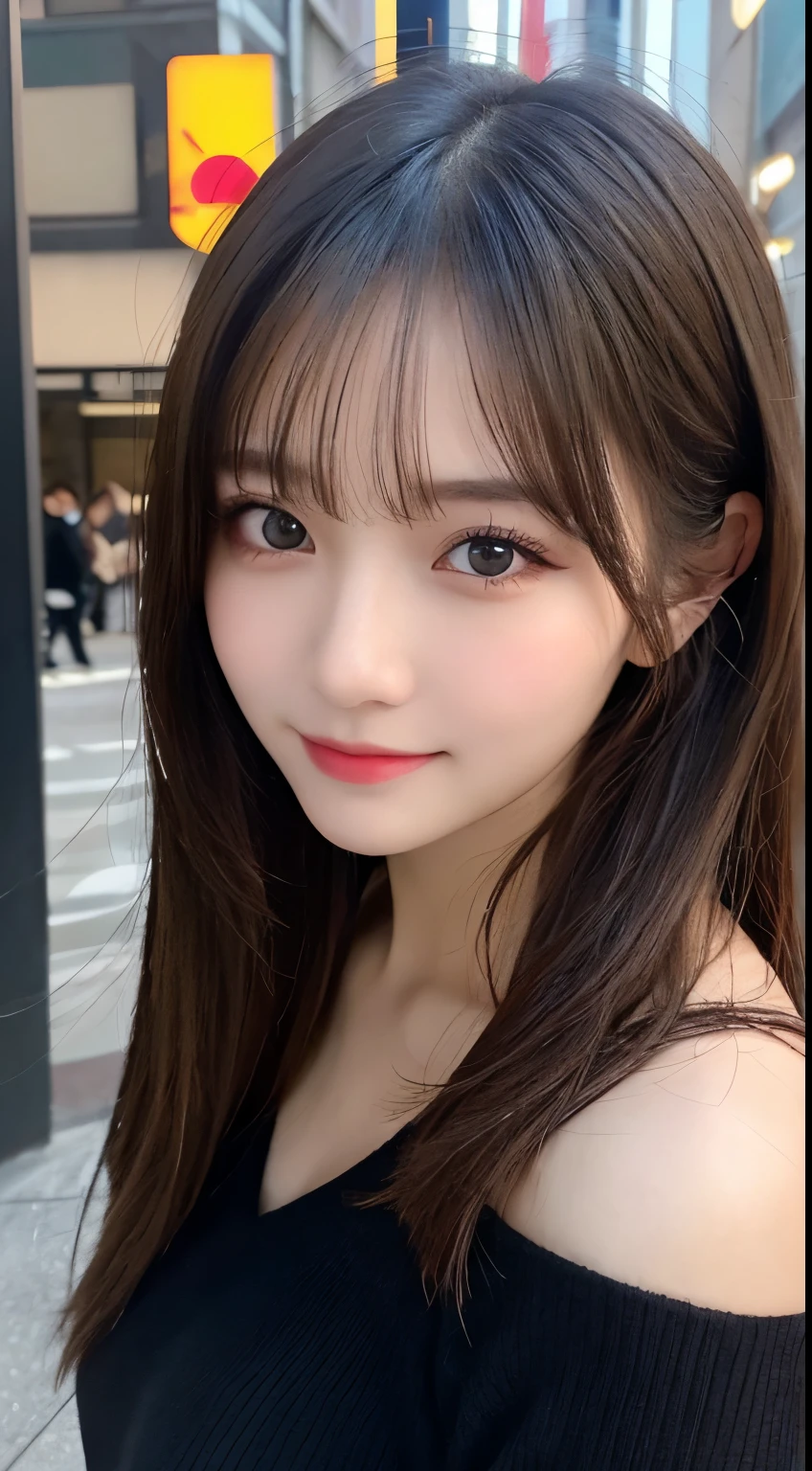 table top, highest quality, shape, Super detailed, finely, High resolution, 8k wallpaper, 完璧なダイナミックな構shape, beautiful and detailed eyes, Gorgeous and stylish black fluffy latest fashion Tokyo winter clothes,ランダムなcute髪,small breasts,natural color lip, bold sexy pose,smile、20 year old girl、cute、sexy shot looking at camera,Always blur the background,perfect and beautiful face,Take only the face,beautiful and detailed face、slim face and style,Big eyes、Do gal makeup