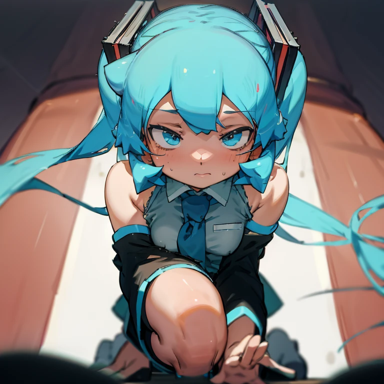 Masterpiece, Hatsune Miku, low angle shot looking up, pitiful look