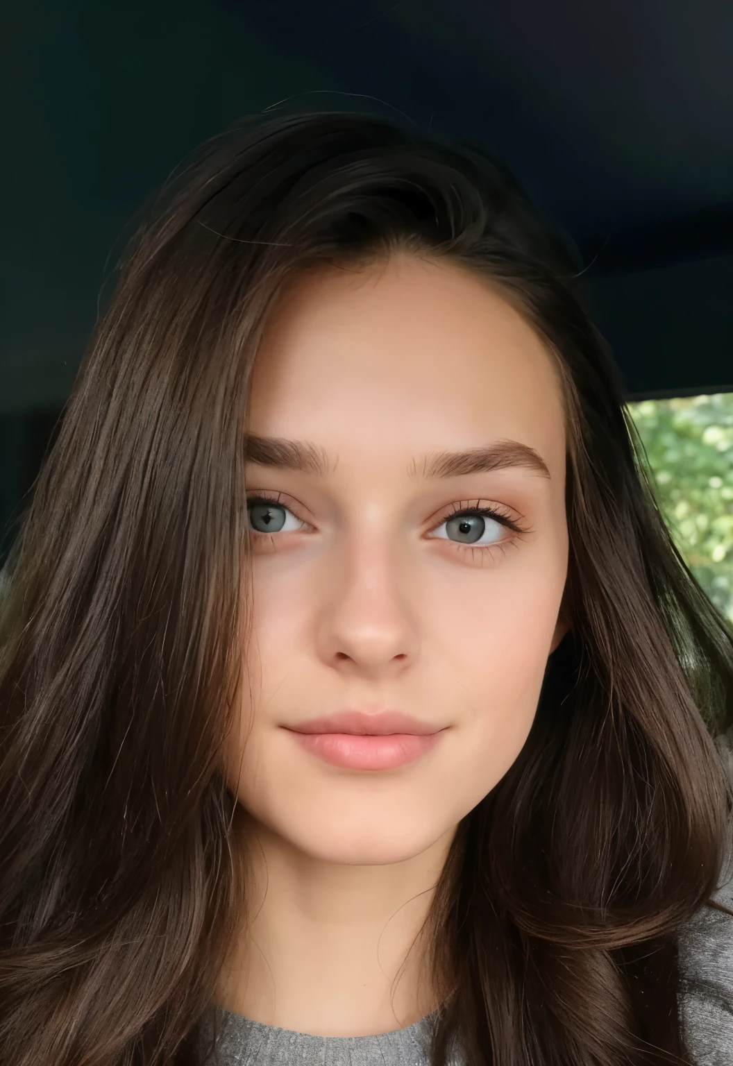 arafed woman with long brown hair and a gray sweater, portrait sophie mudd, 18 years old, violet myers, 1 6 years old, headshot profile picture, 21 years old, 19-year-old girl, 2 2 years old, 2 3 years old, taken in the early 2020s, 1 9 year old, without makeup, ultra realistic face, natural face