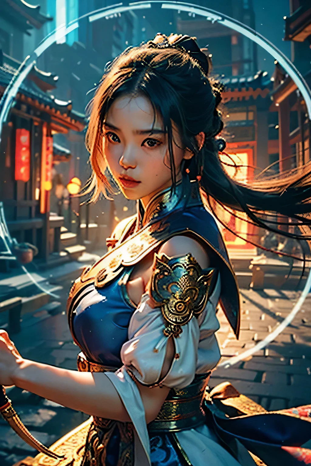best quality,masterpiece,ultra high resolution,(lifelike:1.4),Xiuxian,arms,Detailed face,
1 girl,alone,arms,Split,(magic circle:1.2),Xiuxian,Upper body,beautiful girl,whole body,east asian architecture,sheath,architecture,