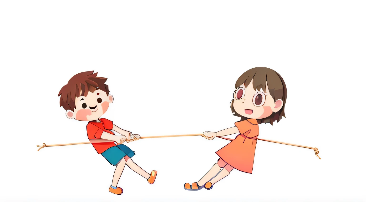 cartoon of a boy and girl pulling a rope together, children illustration, 令人兴奋's illustration, [ The art of mathematics ]!!, childhood friend, boy and girl, child, Wear orange) struggle, 有趣's illustration, child们玩耍, children, couple, a cartoon illustration, Cartoon image, 可爱's illustration, 2 people, children\'s illustration, comics, children's illustration