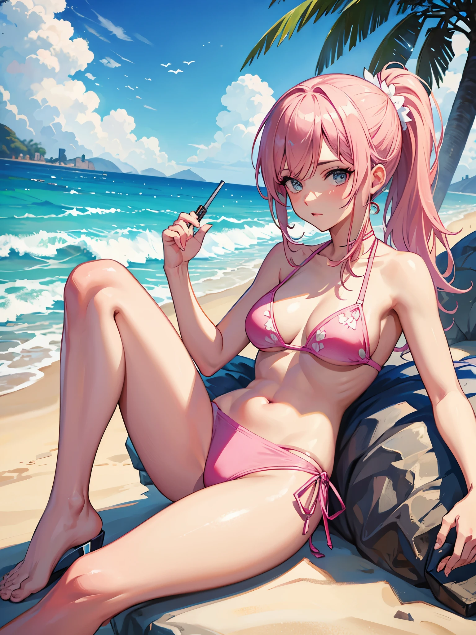 GTA5, Pink bikini, ponytail, beach