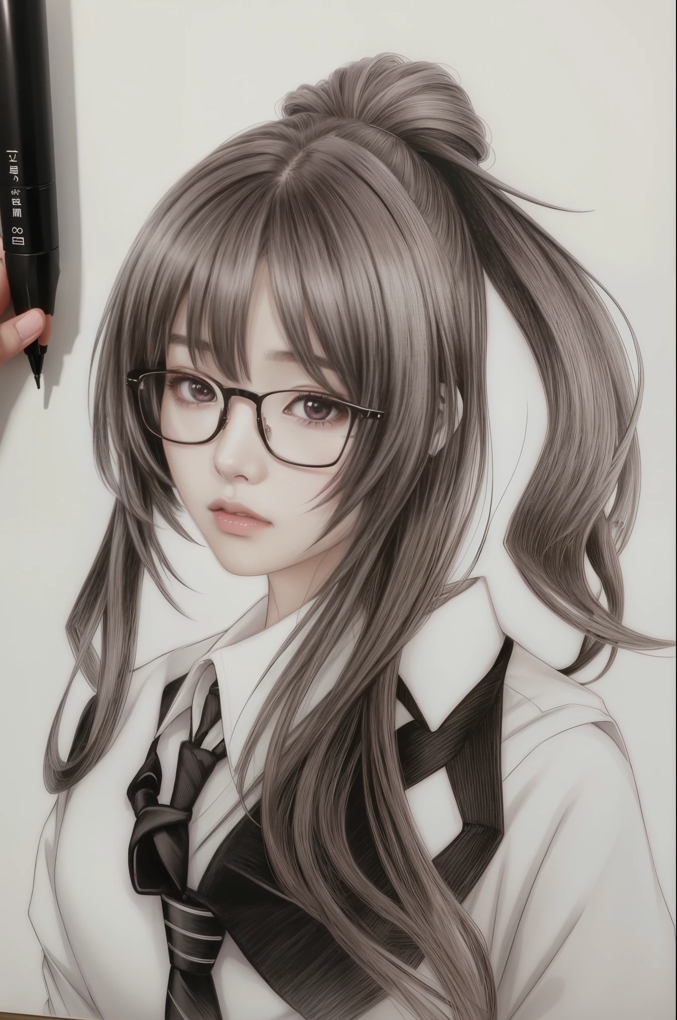 drawing of a girl with glasses and a tie with a pencil, realistic anime art style, beautiful anime portrait, portrait of an anime girl, japanese anime artist drawn, portrait of anime girl, portrait anime girl, detailed portrait of anime girl, anime style portrait, realistic anime artstyle, anime portrait, anime realism style, artgerm portrait, anime drawing, anime girl portrait