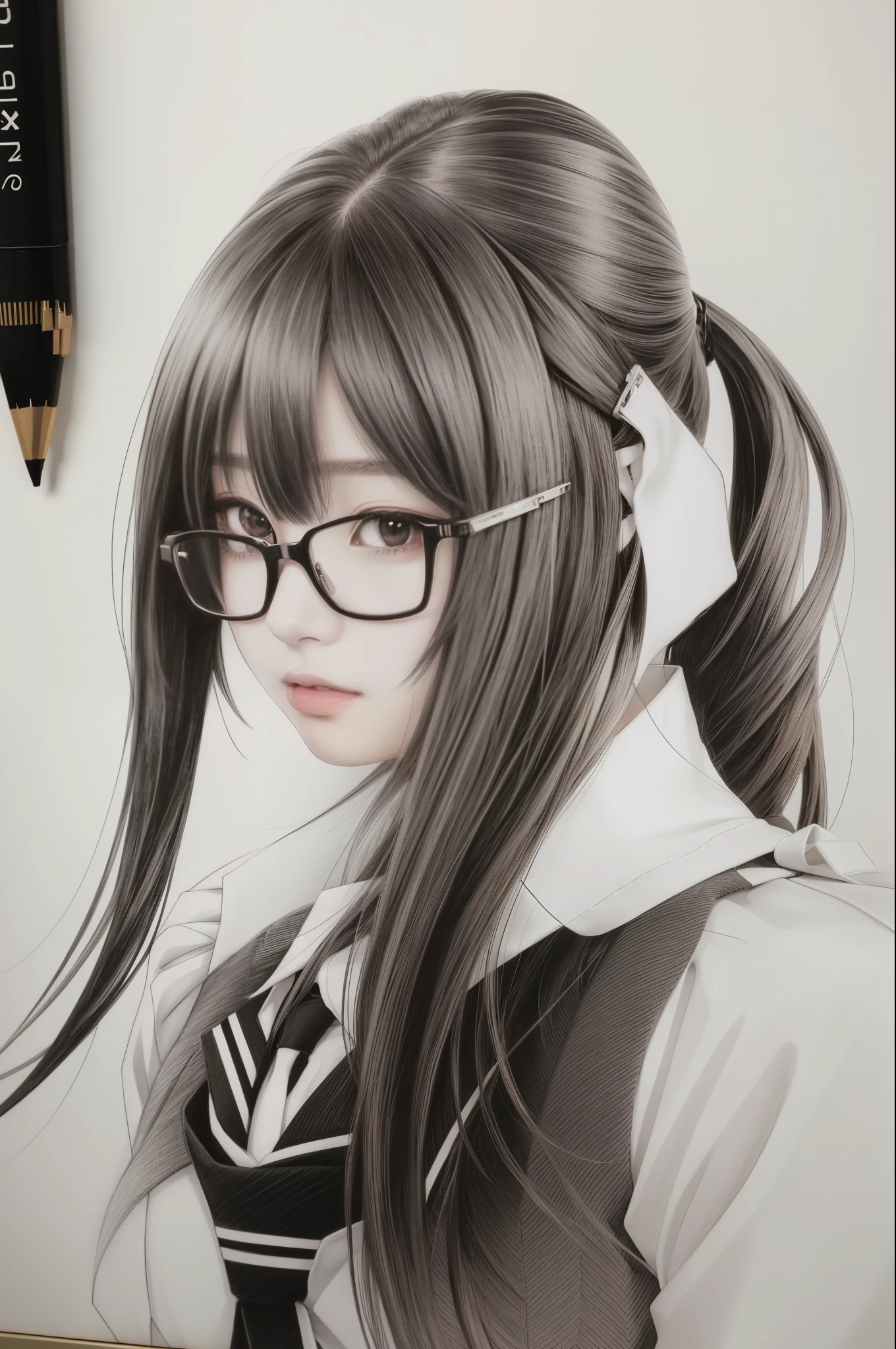 drawing of a girl with glasses and a tie with a pencil, realistic anime art style, beautiful anime portrait, portrait of an anime girl, japanese anime artist drawn, portrait of anime girl, portrait anime girl, detailed portrait of anime girl, anime style portrait, realistic anime artstyle, anime portrait, anime realism style, artgerm portrait, anime drawing, anime girl portrait