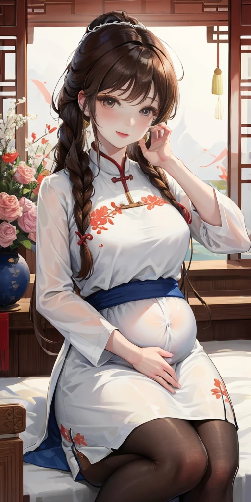 China　Princess　（儀modeで妊娠させられる）　Pregnant women　blush　　Functionality　shiny red long sleeve clothes　hanbok　　milking　Mother　Breast milk　child　mode