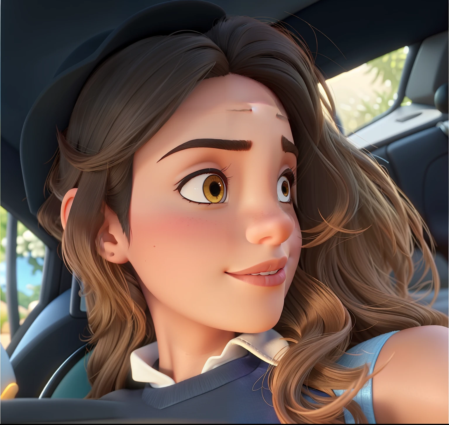 uma mulher morena de cabelos crespe encaracolados no estilo Disney pixar, alta qualidade, melhor qualidade