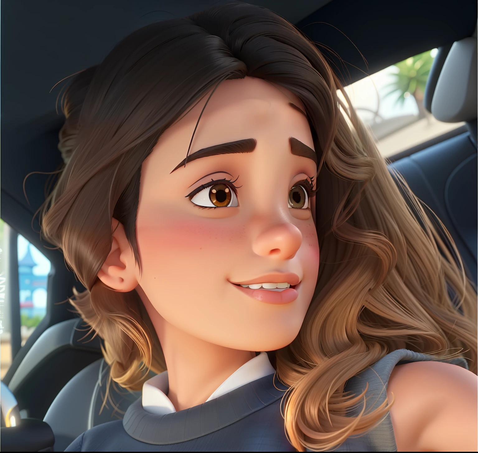 uma mulher morena de cabelos crespe encaracolados no estilo Disney pixar, alta qualidade, melhor qualidade