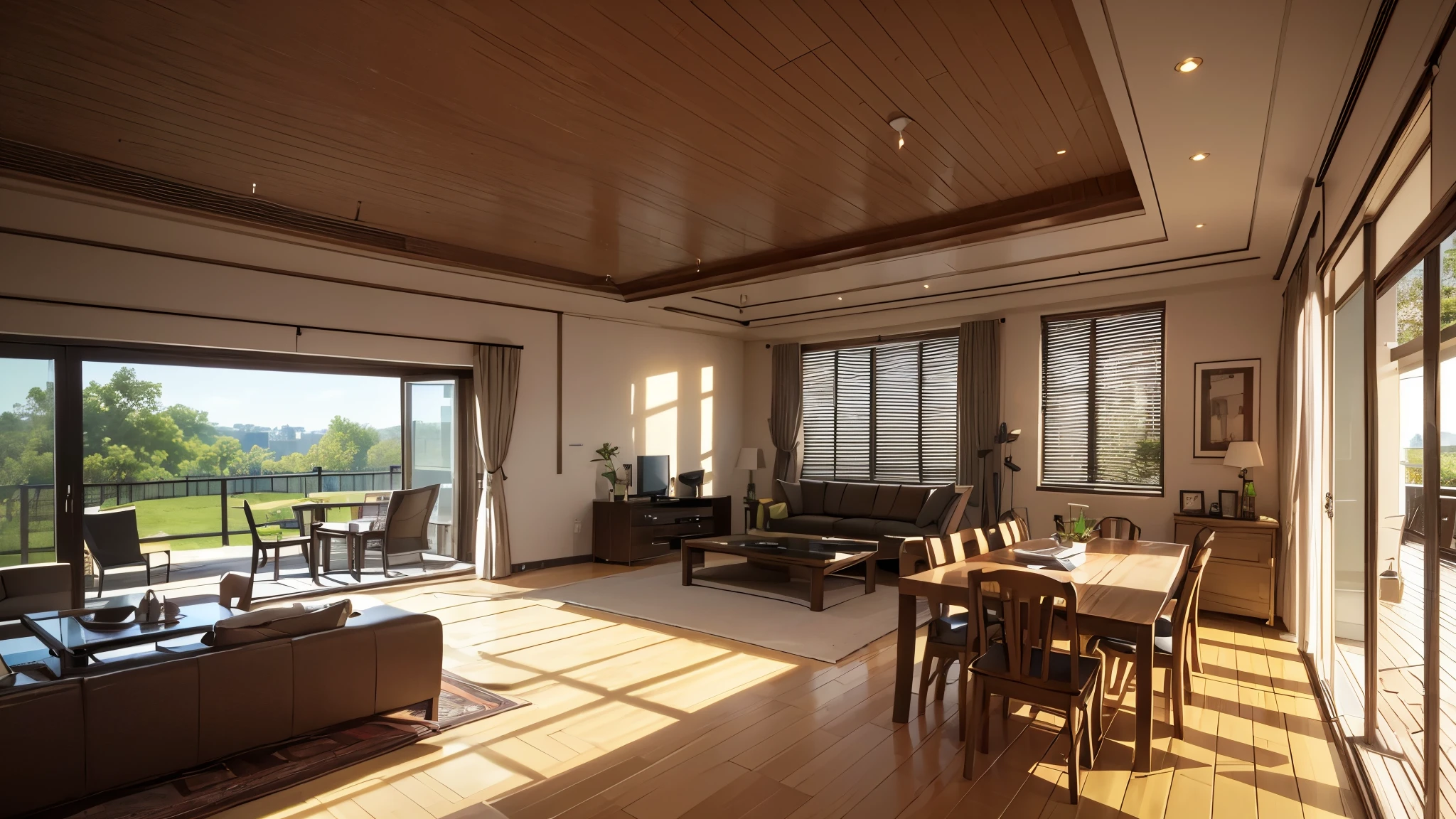 Arafed living room with a dining table and a couch - SeaArt AI