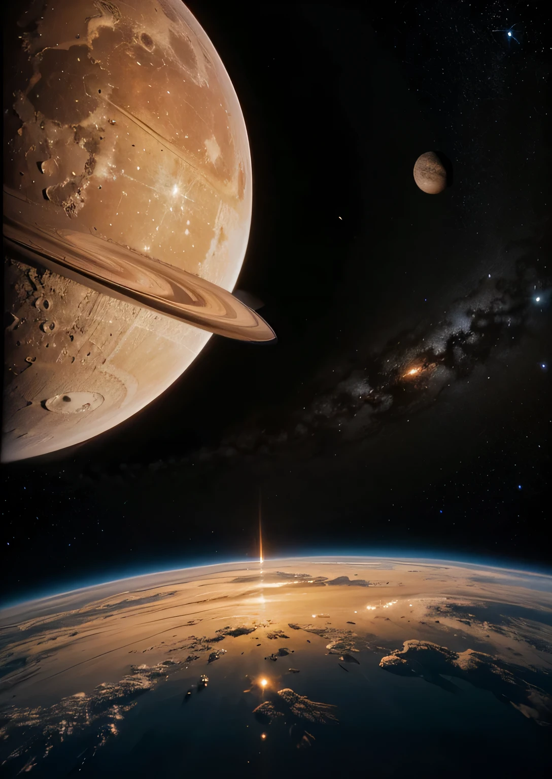 Depict planets in space radiating vivid hues, transforming the once monochromatic void into a mesmerizing display of planetary diversity and color