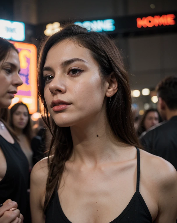 naked girls, at a rave, dark night, no sun, messy hair, pale skin, various hair colors, masterpiece, anatomically correct, super detail, perfect face, perfect eyes