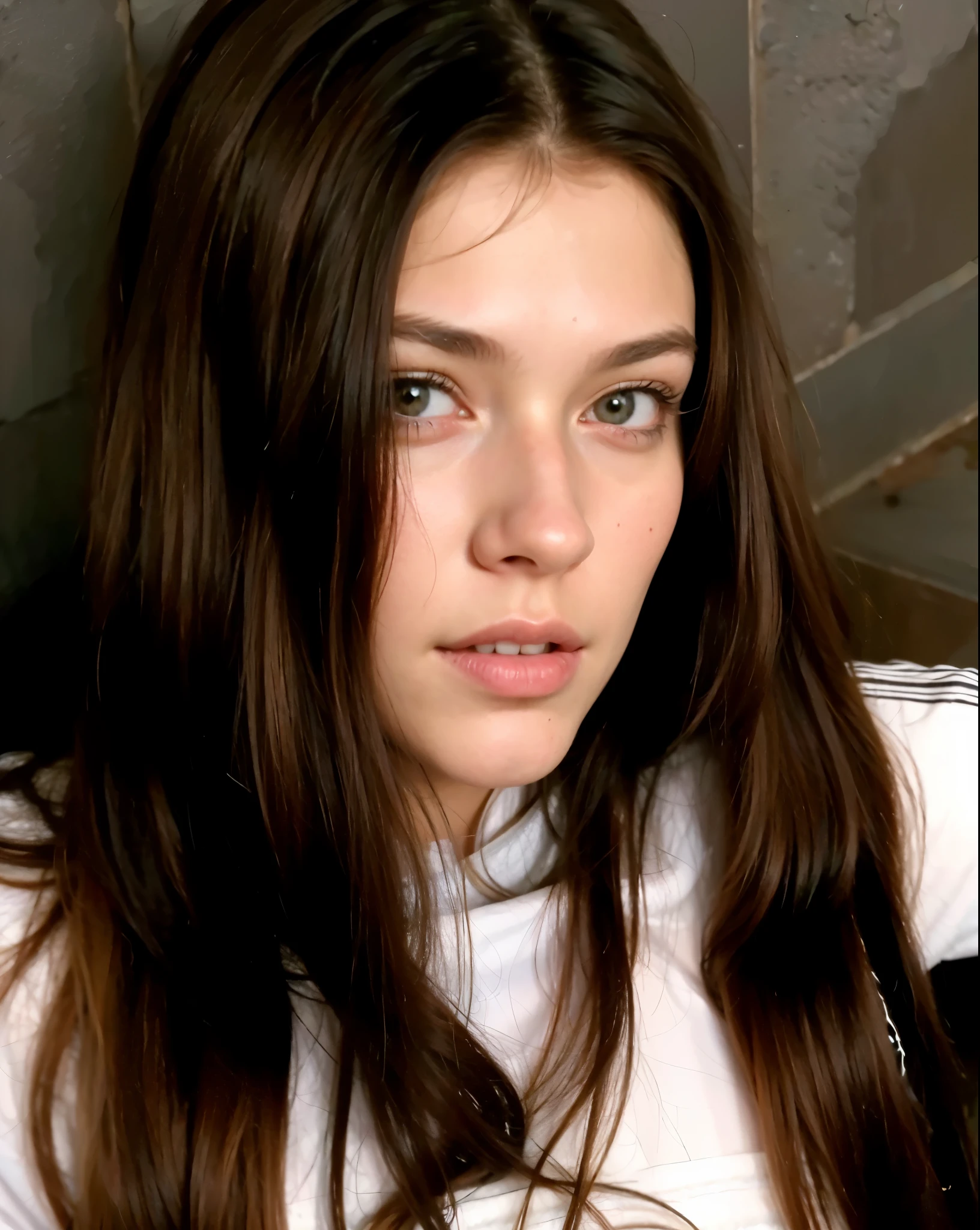 (masterpiece),(best quality:1.0),(ultra highres:1.0),closeup,1 girl,detailed beautiful,face focus, tomboy, skinny, brown hair, norway face, wallpaper 8k, (white colorful hair), beautiful woman, makeup, full body