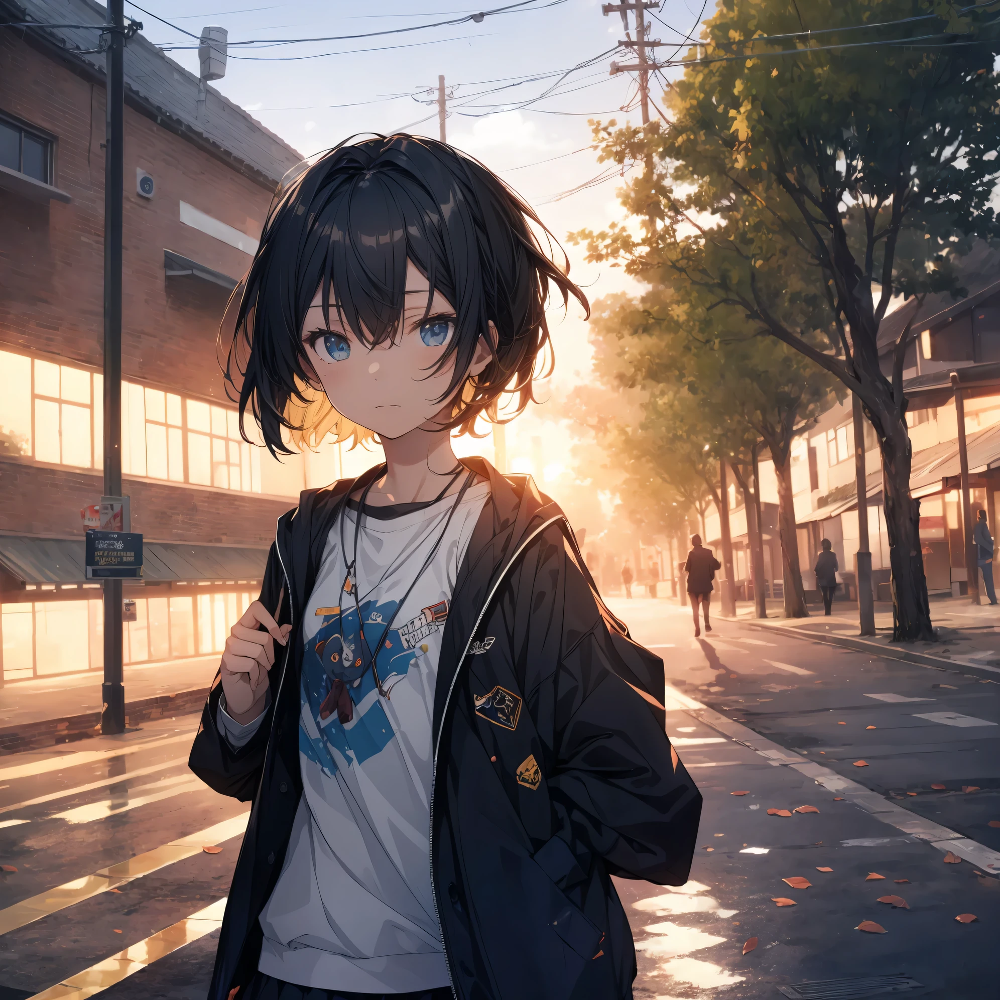 super highest quality, super detailed, High resolution, anime moe art style, best anime 8K konachan wallpaper, pixiv contest winner, perfect anatomy, break,(眠そうにalone学校へ行く女の子を描いてください. ),break, surreal high school girl, (alone,change, child,:1.3),All limbs, full finger,Middle schoos charm, ((very short hair)), messy hair, flat chest, small ass, between legs, Small black eyes,beautiful and fine eyes, Well-proportioned iris and pupils, disgusted eyes, High resolutionの詳細な髪, school uniform, (skirt), On the way to school. break,super dense skin, Best lighting by famous artists, 8K, figure,