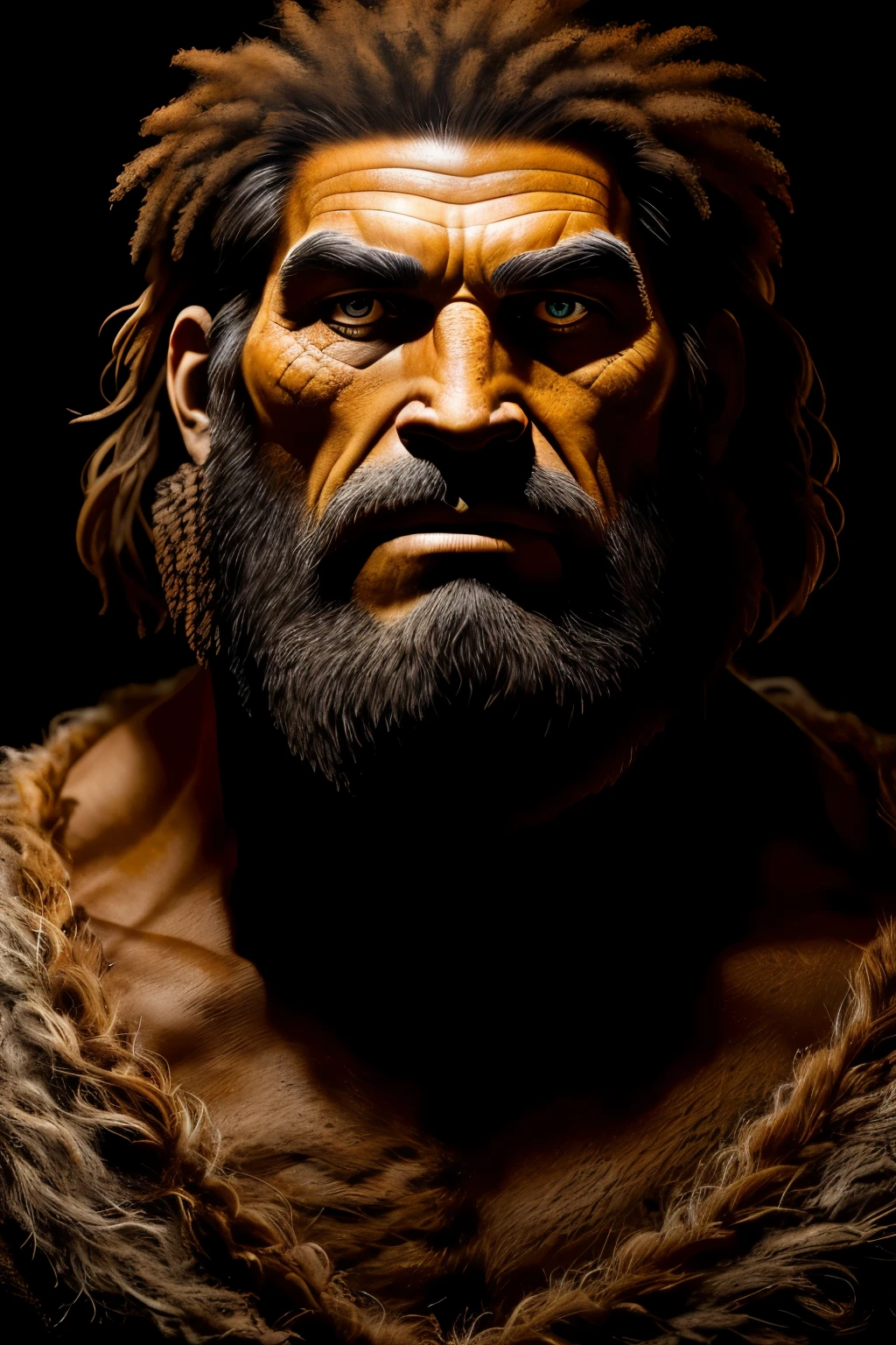 A caveman figure, drawn in detailed style reminiscent of cave paintings, of good quality, with realistic textures and shading, warm and inviting good lighting, bringing the primal artwork to life. Realism is showcased in every detail, from the rough textures of the skin to the intricacies of the clothing and accessories. 8K resolution adds an extra layer of clarity and depth, making this a truly breathtaking piece that transports you back in time.