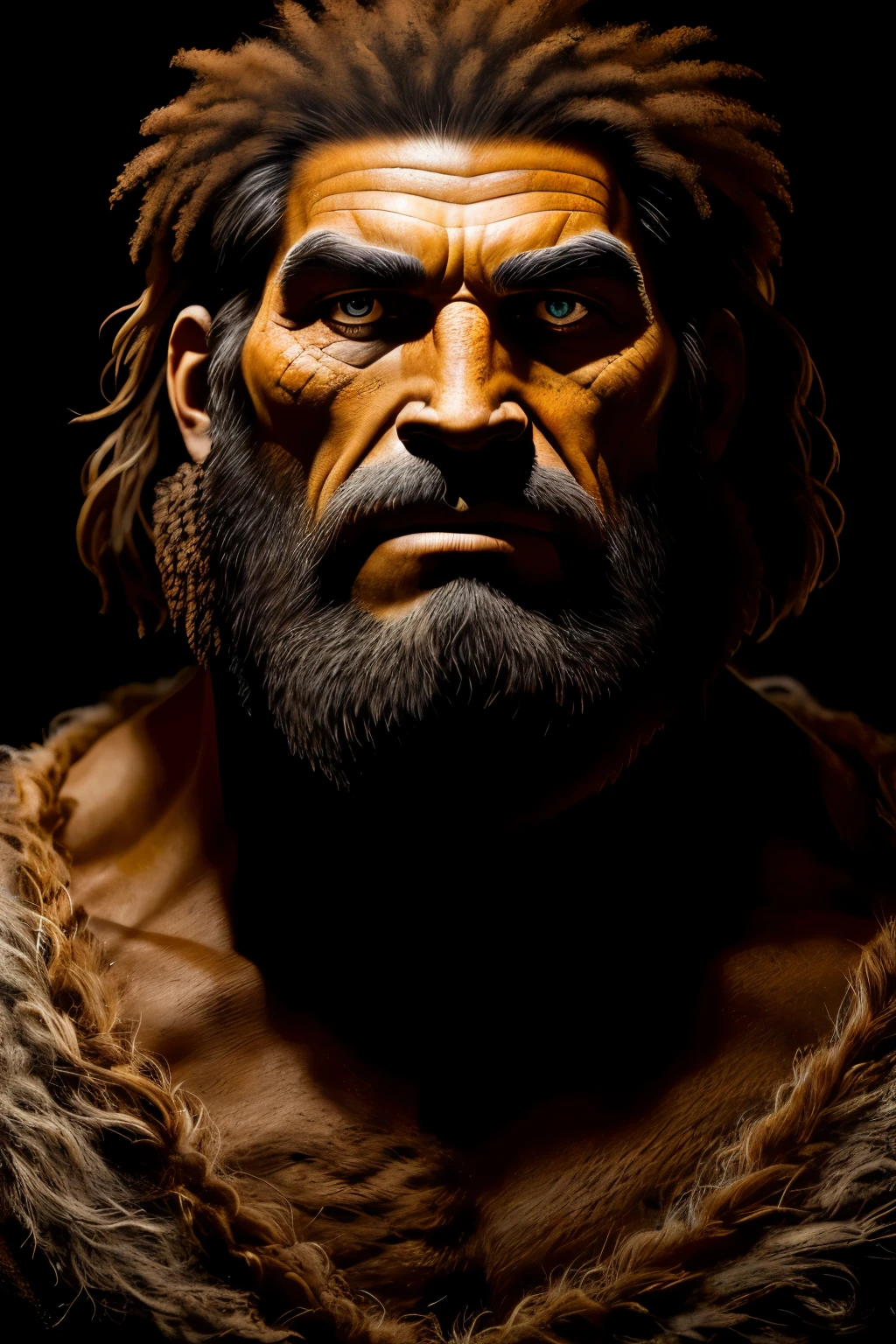 A caveman figure, drawn in detailed style reminiscent of cave paintings, of good quality, with realistic textures and shading, warm and inviting good lighting, bringing the primal artwork to life. Realism is showcased in every detail, from the rough textures of the skin to the intricacies of the clothing and accessories. 8K resolution adds an extra layer of clarity and depth, making this a truly breathtaking piece that transports you back in time.