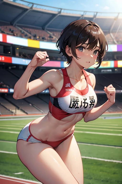 track and field athlete、short-range、arena、athlete、Beauty、meaty、Glamour、breast enhancement、chest emphasis、shortcut、turn your butt