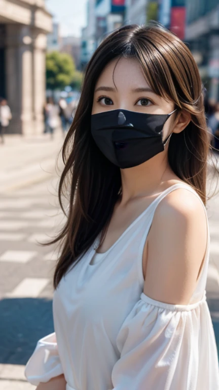 (masterpiece), (highest quality), (Super detailed),((((Cute Masks)))), Avatar, macro lens, (fashionable clothes), Are standing,Fashion Model, looking at the viewer, ( face to face), (simple background), beautiful and detailed eyes, Exquisite beauty, floating, (high color saturation), (Colorful splash), colorful bubble, (shining),
