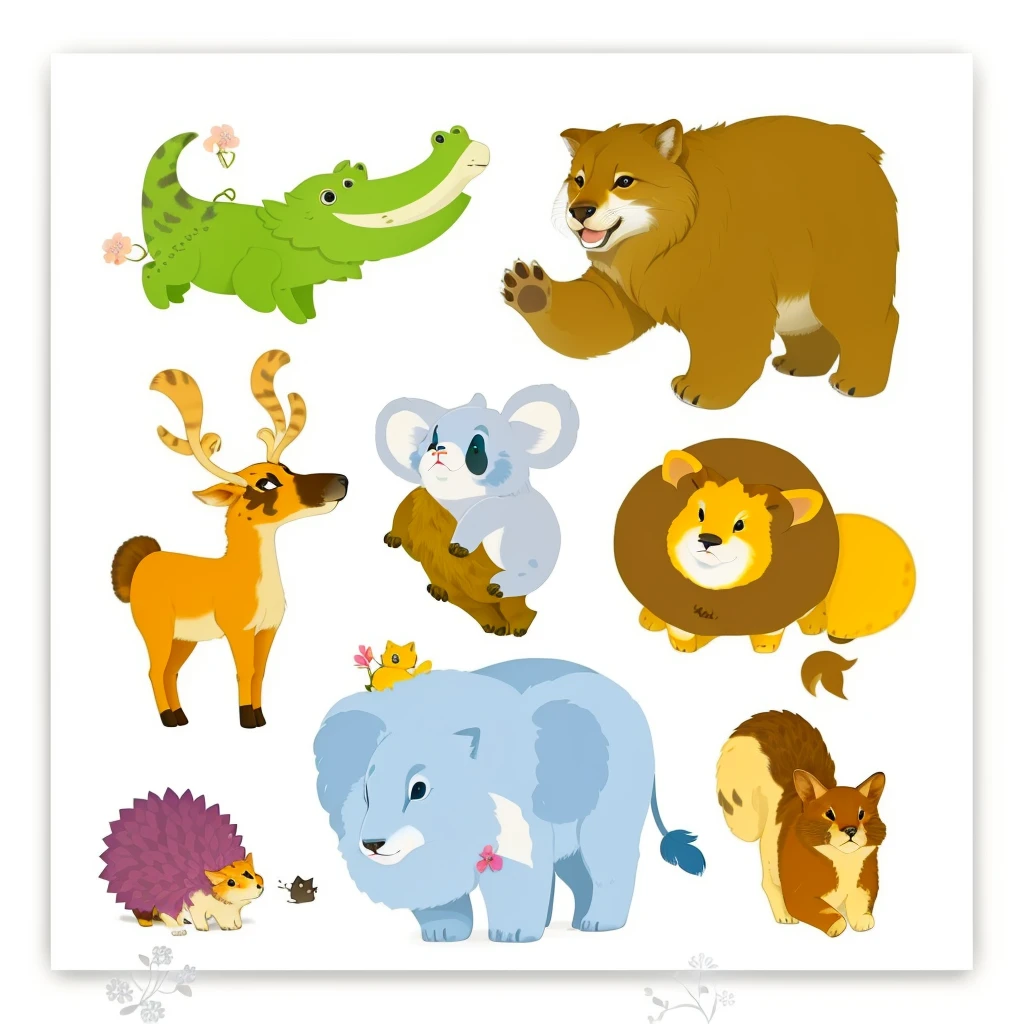 there are many different animal that are grouped together on this picture, various animal, wild animal, cute animal, illustrations of animal, 野生animal插图, many wild animal, animal wildlife, animal形状, cute creature, 混合animal, , 小animal, fairytale animal, small animal, animal, lovely artwork, animal画, detailed beautiful animal, animal running along