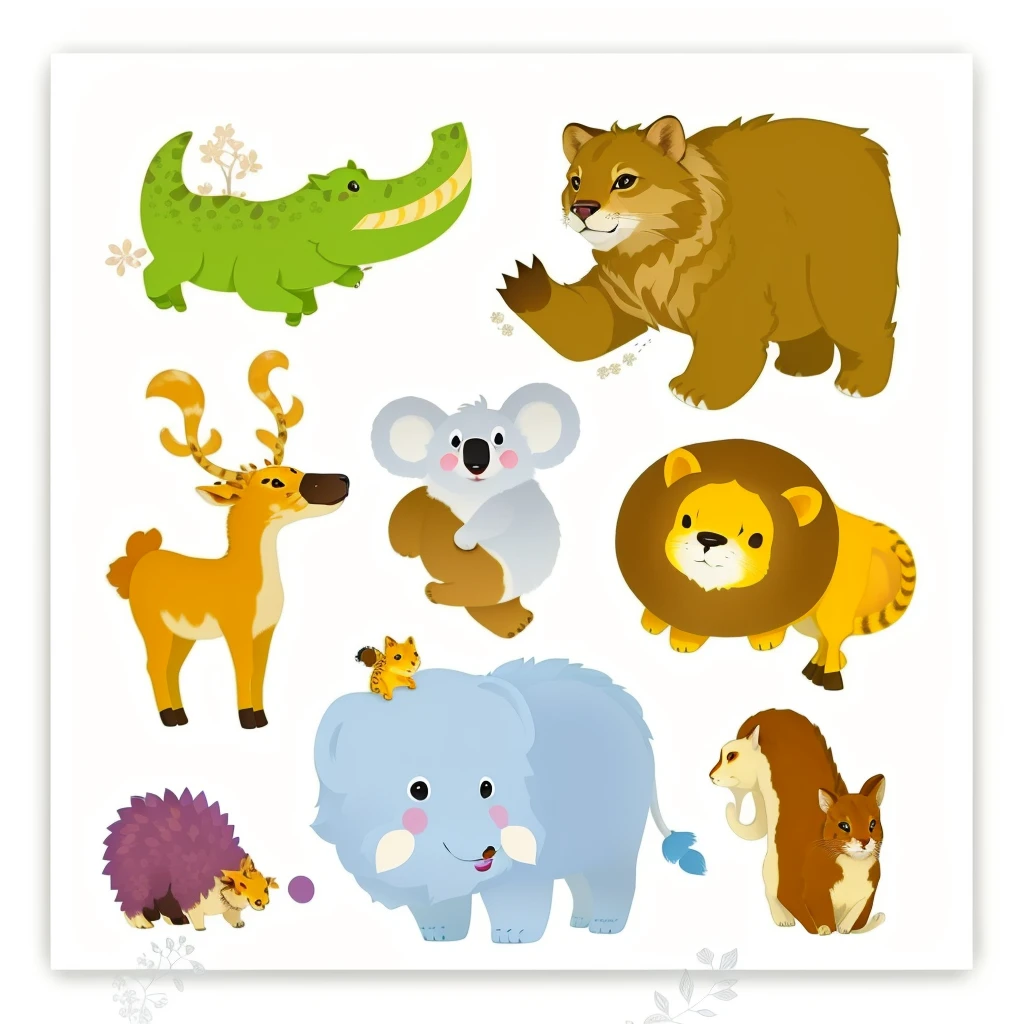 there are many different animal that are grouped together on this picture, various animal, wild animal, cute animal, illustrations of animal, 野生animal插图, many wild animal, animal wildlife, animal形状, cute creature, 混合animal, , 小animal, fairytale animal, small animal, animal, lovely artwork, animal画, detailed beautiful animal, animal running along