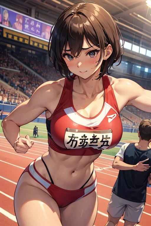 track and field athlete、short-range、arena、athlete、Beauty、meaty、Glamour、breast enhancement、chest emphasis、shortcut、sexy、get horny