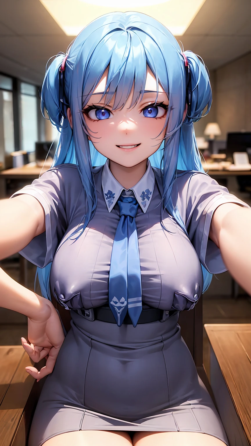 ((highly detailed)), nikke, shifty, perfect human hands, (great breast:1.1),masterpiece, best quality, ultra-detailed, glistening shiny, glowing light, ray tracing, HDR, deph of field, (perfect face, detailed face, detailed eyes,perfect hands,perfect fingeredium boobs:1.2),8k,HD,ultra realistic face,ray tracing,perfect lighting,best quality, ultra-detailed, shiny eyes, (smiling:1.1), ((1girl:1.2)),cowboy shot,thicc,streaked_hair,((blue gradient hair)),multicolored eyes, gradient eyes, (glowing eyes:1.5), mascara, (fashion make up), (blush,inside an office, sitting on a desk, window, office chairs, desks, monitor, mouse, office window, desk, chair, computer, ceiling, ceiling light crowd, crowded office),((super detailed background)), dynamic poses, ((8k wallpaper)), mini skirt, ((pussy)), (((nipples))), (((naked))), ((sitting on a desk)), ((spreading legs))